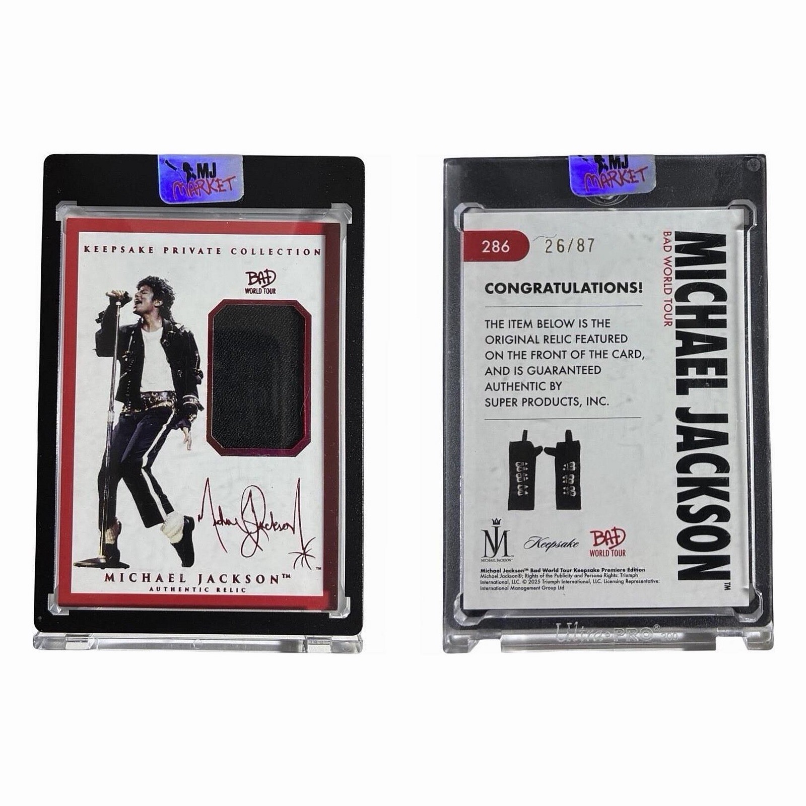 Michael Jackson Bad Tour Keepsake # 286 PRIVATE COLLECTION GLOVE Red 26/87 Michael Jackson Bad Tour Keepsake # 286 PRIVATE COLLECTION GLOVE Red 26/87