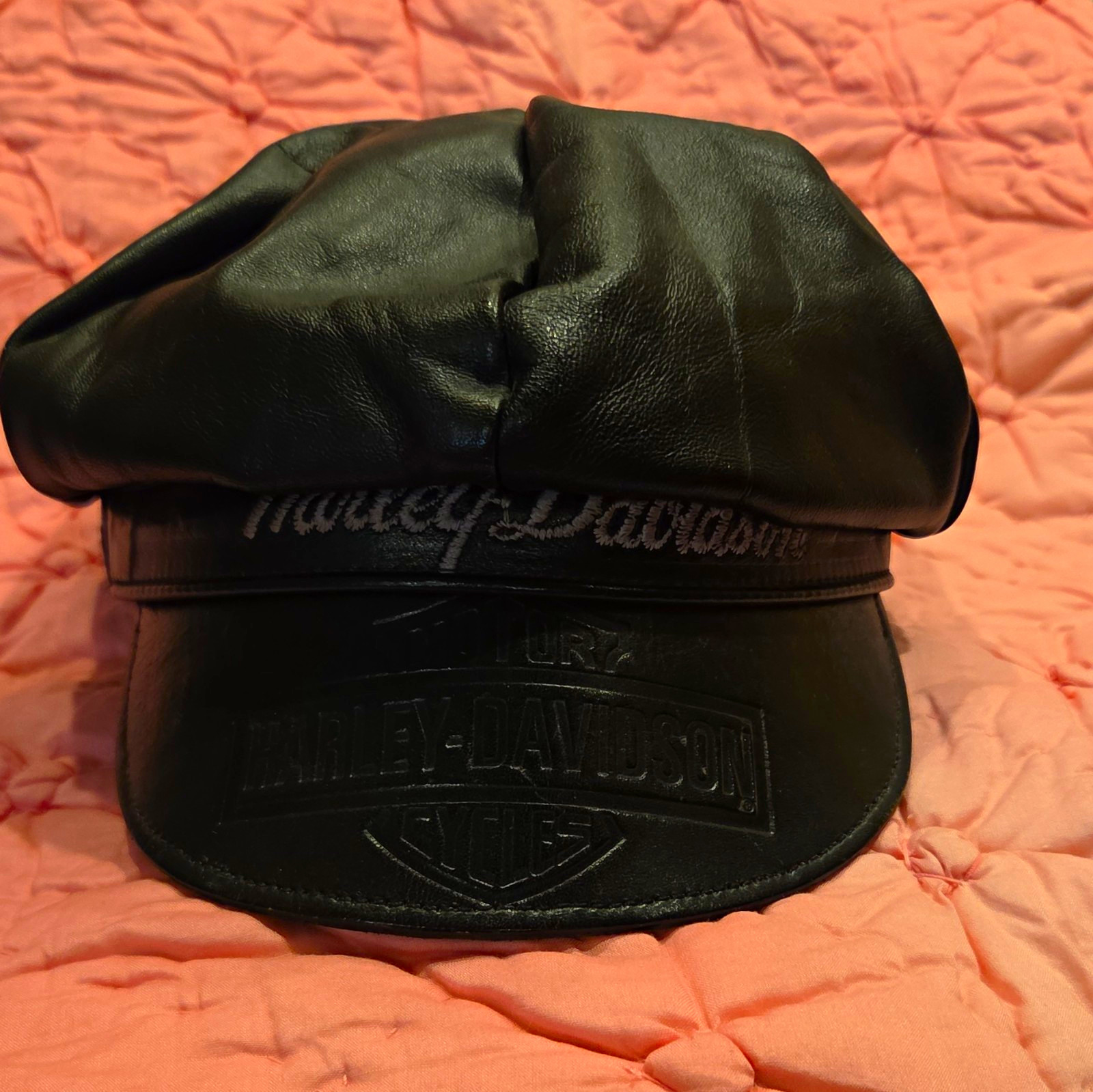 Vintage Harley-Davidson Black Leather Cap Hat - Size M Motorcycle Biker Style Vintage Harley-Davidson Black Leather Cap Hat - Size M Motorcycle Biker Style