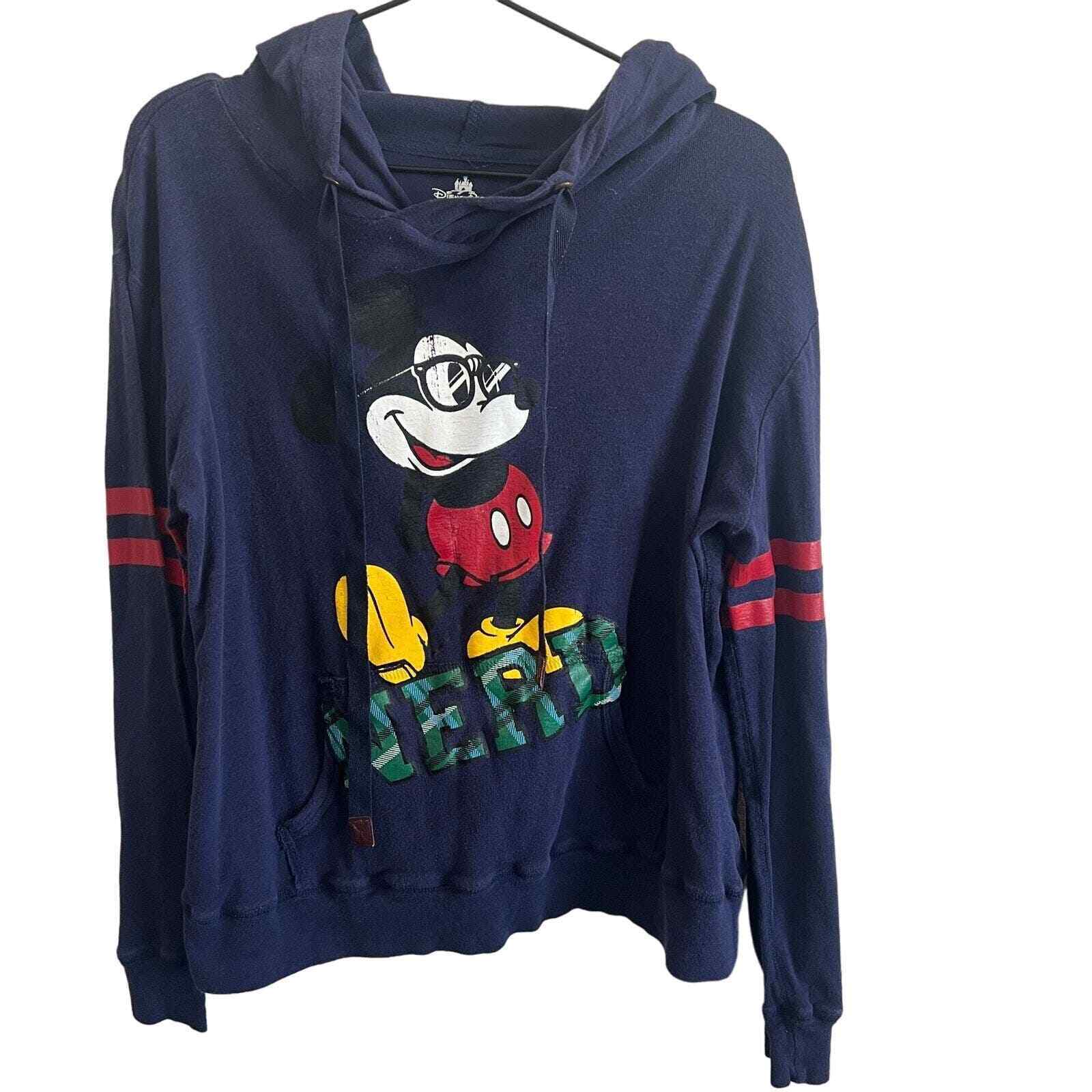 Disney Parks Womens XL Mickey Mouse Nerd Hoodie Pullover Sweater Navy Blue