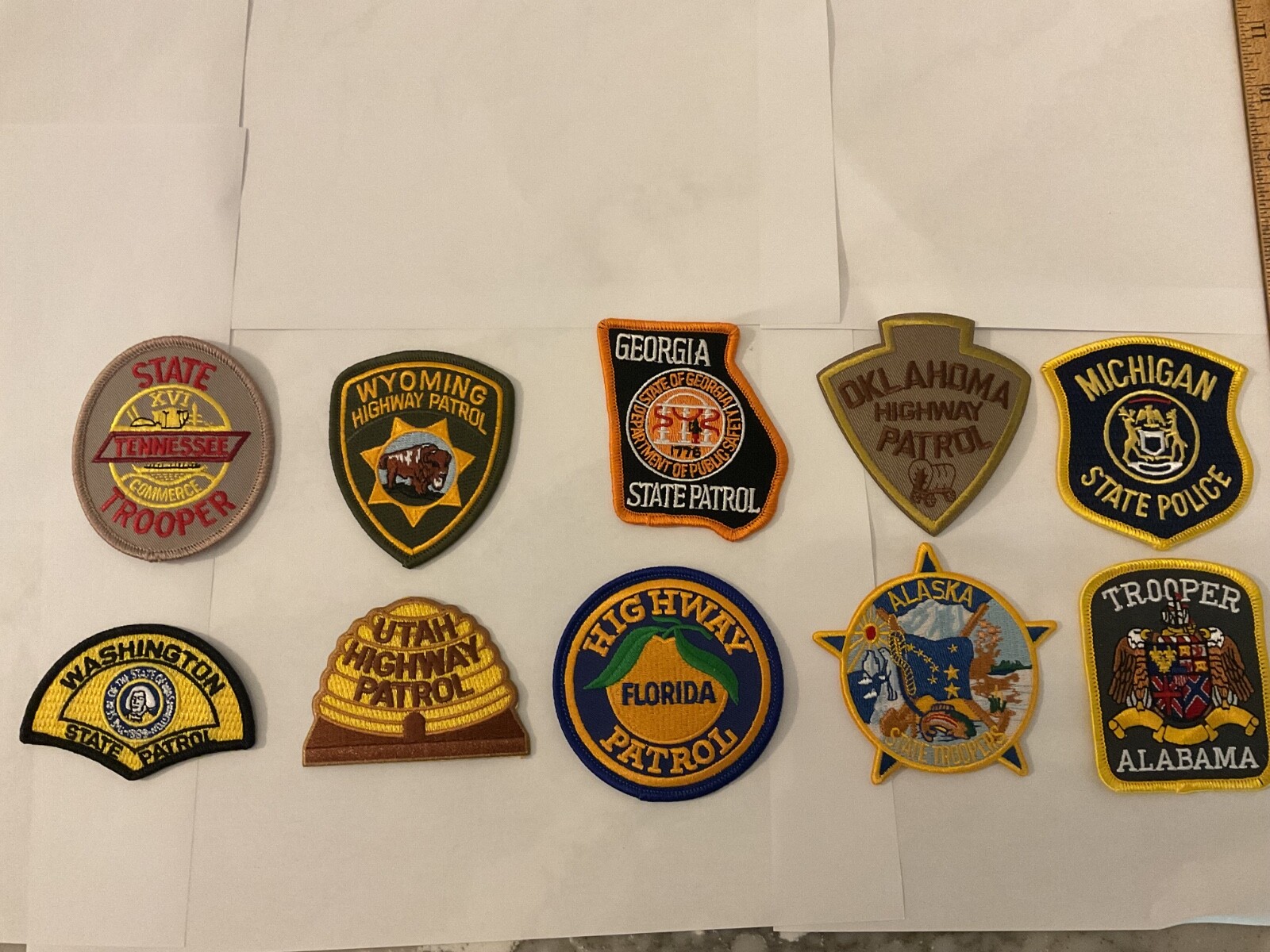 State Law Enforcement patches All different 10 piece set. All new.Hat Size Patch State Law Enforcement patches All different 10 piece set. All new.Hat Size Patch