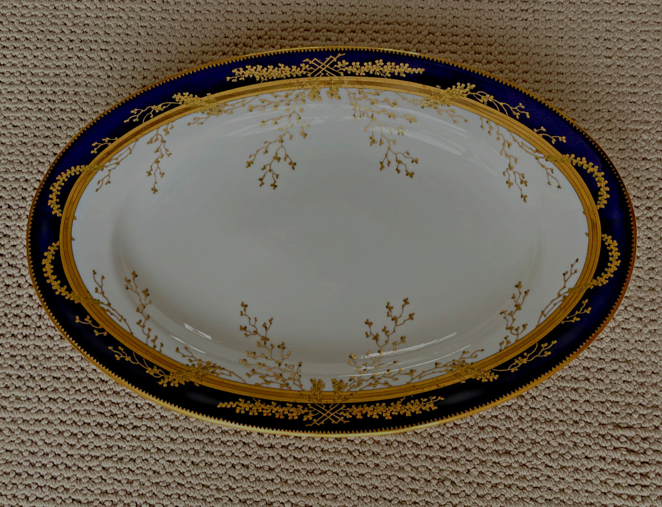 RARE ANTIQUE PIRKENHAMMER OVAL PLATTER 17"X11" GOLD DESIGN/COBALT BLUE EXCELLENT