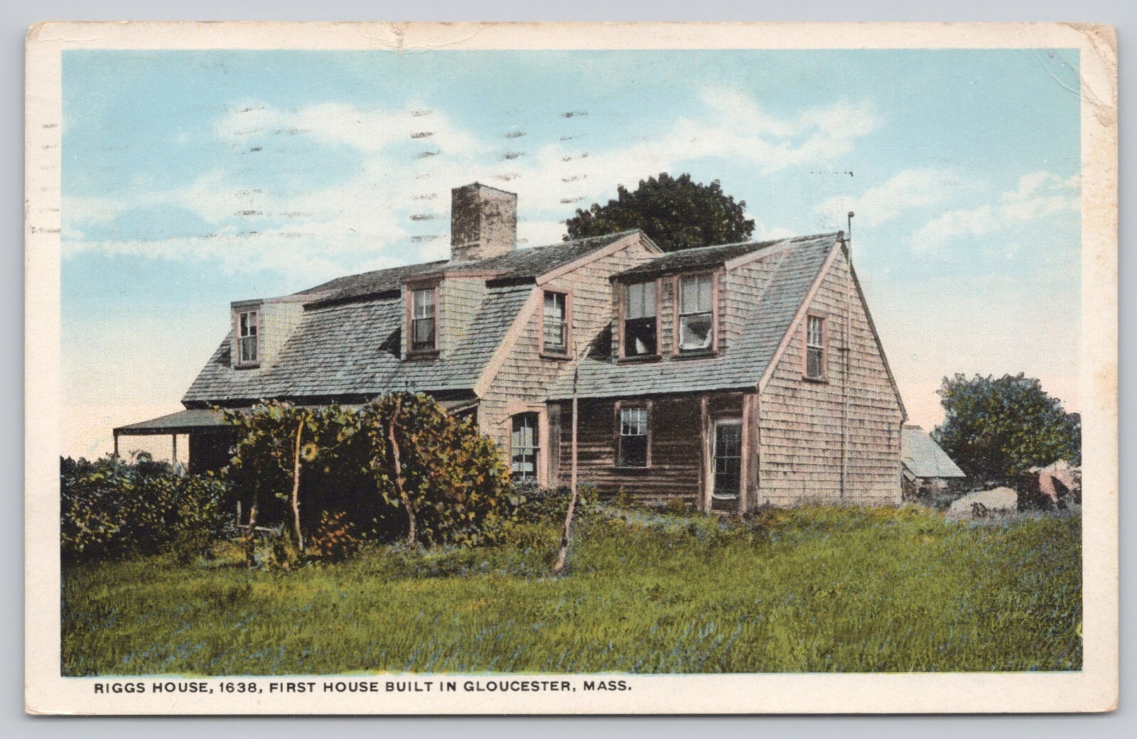 Postcard Riggs House First House in Gloucester Massachusetts c1922 Postcard Riggs House First House in Gloucester Massachusetts c1922