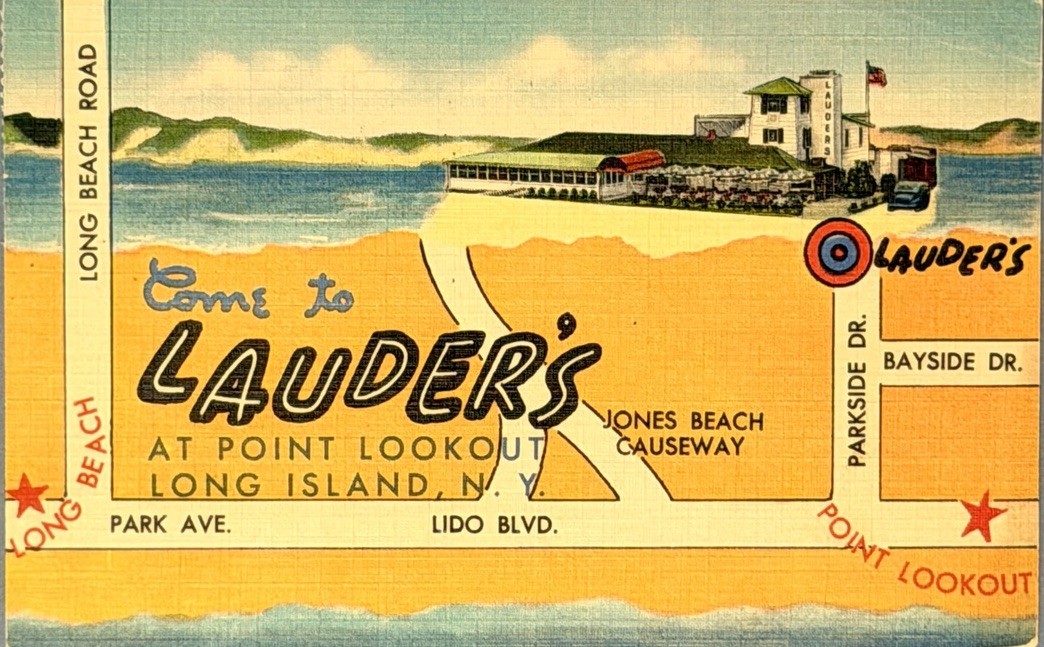 Vintage Postcard Lauder's Point Lookout Long Island NY Linen Map Restaurant Rare Vintage Postcard Lauder's Point Lookout Long Island NY Linen Map Restaurant Rare