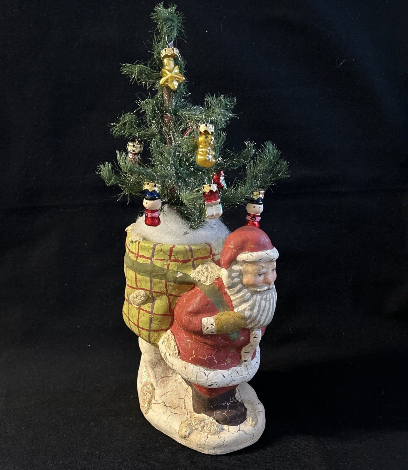 Old World Santa Figurine Crackle Glitter Carrying Sack Tree Ornaments Artist