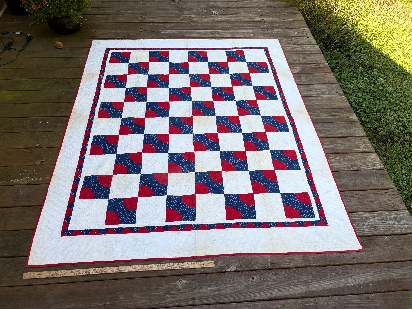 Antique 1880's Red White and Blue  Bow Tie Quilt  81'' by 67''