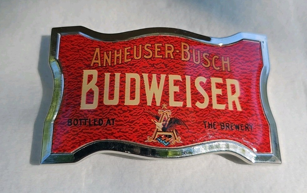 Vintage Budweiser Anheuser-Busch belt buckle, Bottled At The Brewery Vintage Budweiser Anheuser-Busch belt buckle, Bottled At The Brewery