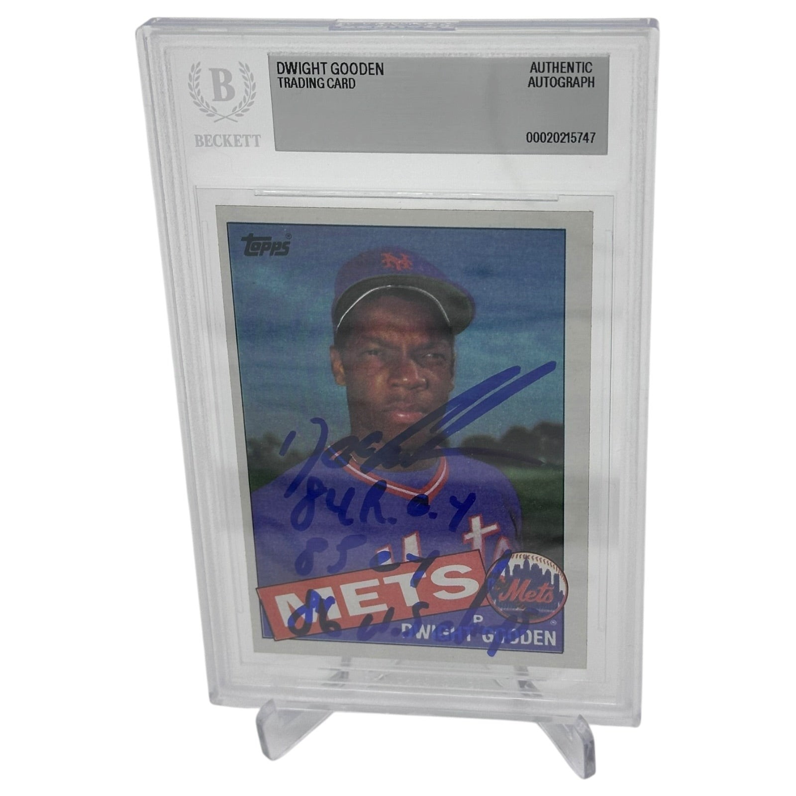 Dwight Gooden Autographed 1985 Topps Rookie Card w/ 84 ROY, 85 CY, 86 WS Champs Dwight Gooden Autographed 1985 Topps Rookie Card w/ 84 ROY, 85 CY, 86 WS Champs