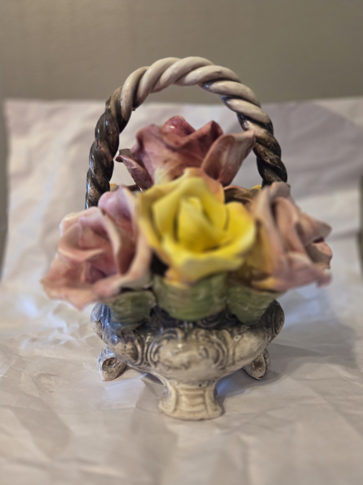 Capodimonte Vintage Porcelain Figurine Italian Delicate Flowers Gold Trim Capodimonte Vintage Porcelain Figurine Italian Delicate Flowers Gold Trim