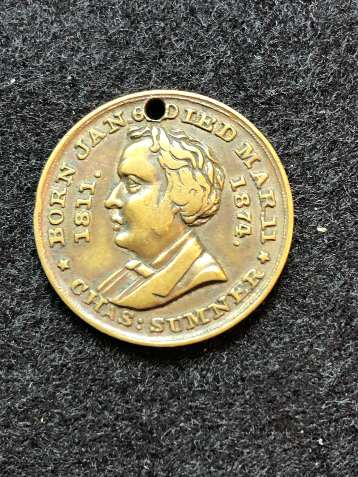 Charles Sumner, Massachusetts Senator 1851 - 1874 Memorial Token Charles Sumner, Massachusetts Senator 1851 - 1874 Memorial Token