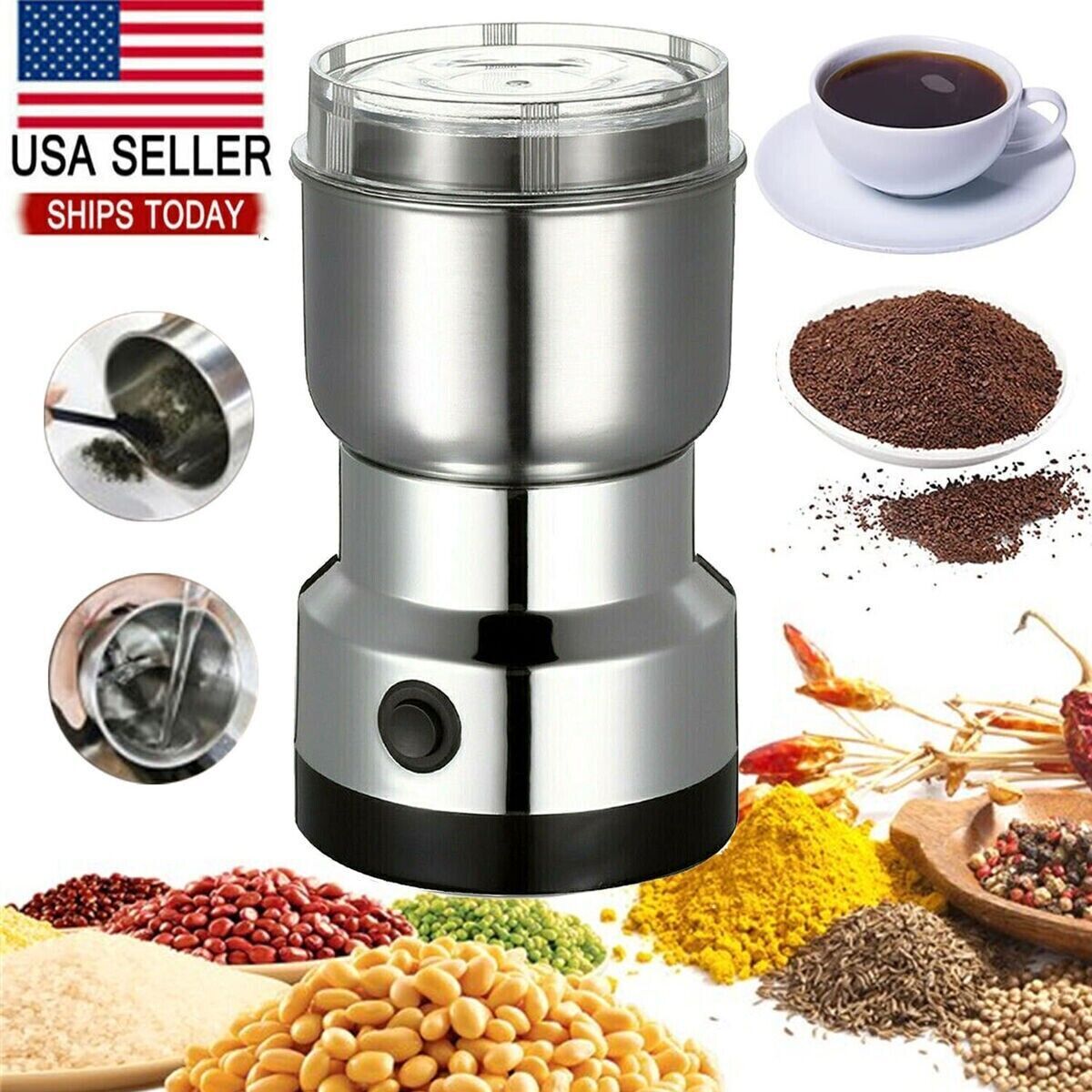 Electric Coffee Bean Grinder Nut Seed Herb Grind Spice Crusher Mill Blender New 