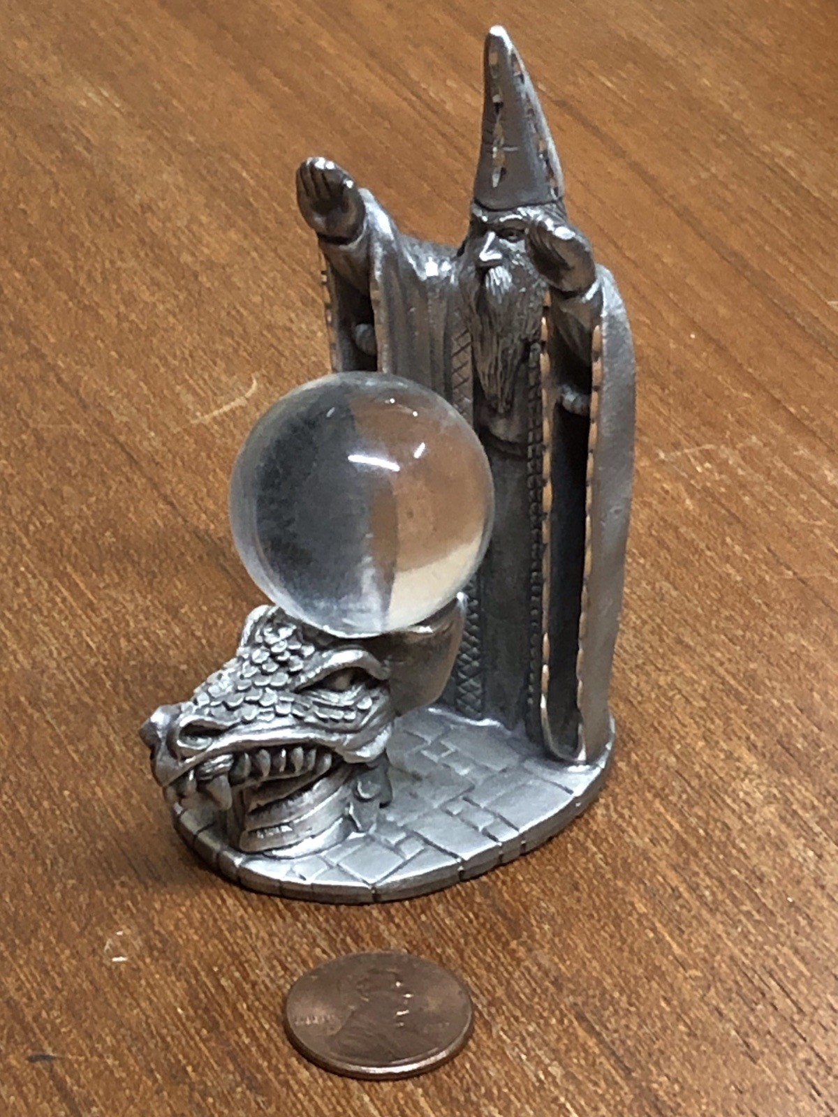 Pewter Spoontiques Wizard and Dragon Statue w/ Crystal Ball Fantasy Magic Pewter Spoontiques Wizard and Dragon Statue w/ Crystal Ball Fantasy Magic