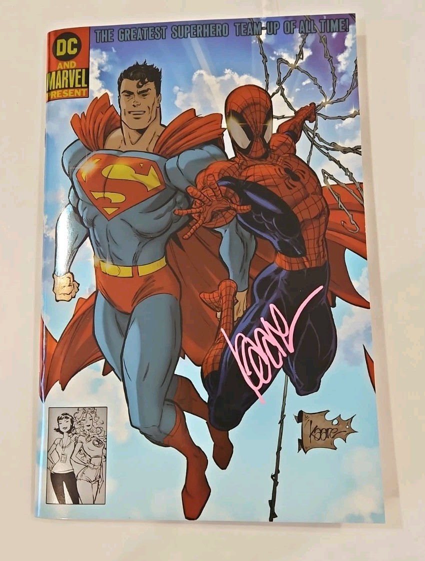 DC/MARVEL SUPERMAN SPIDER-MAN #1 KAARE ANDREWS FOIL VARIANT SIGNED w/ COA & NOTE