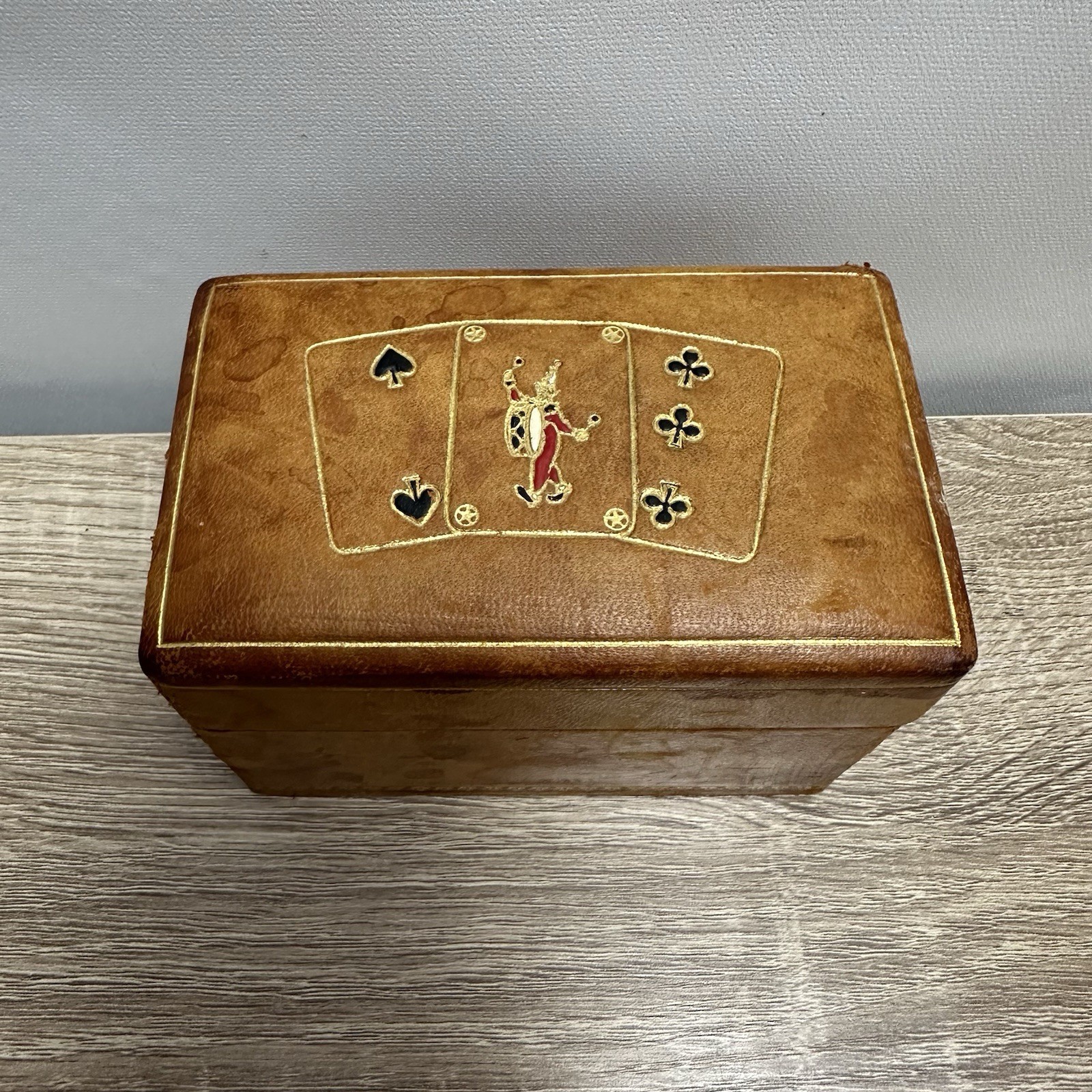 Vintage A Grispigni Roma Italian Leather Playing Cards Box Gold Tooled Joker Vintage A Grispigni Roma Italian Leather Playing Cards Box Gold Tooled Joker