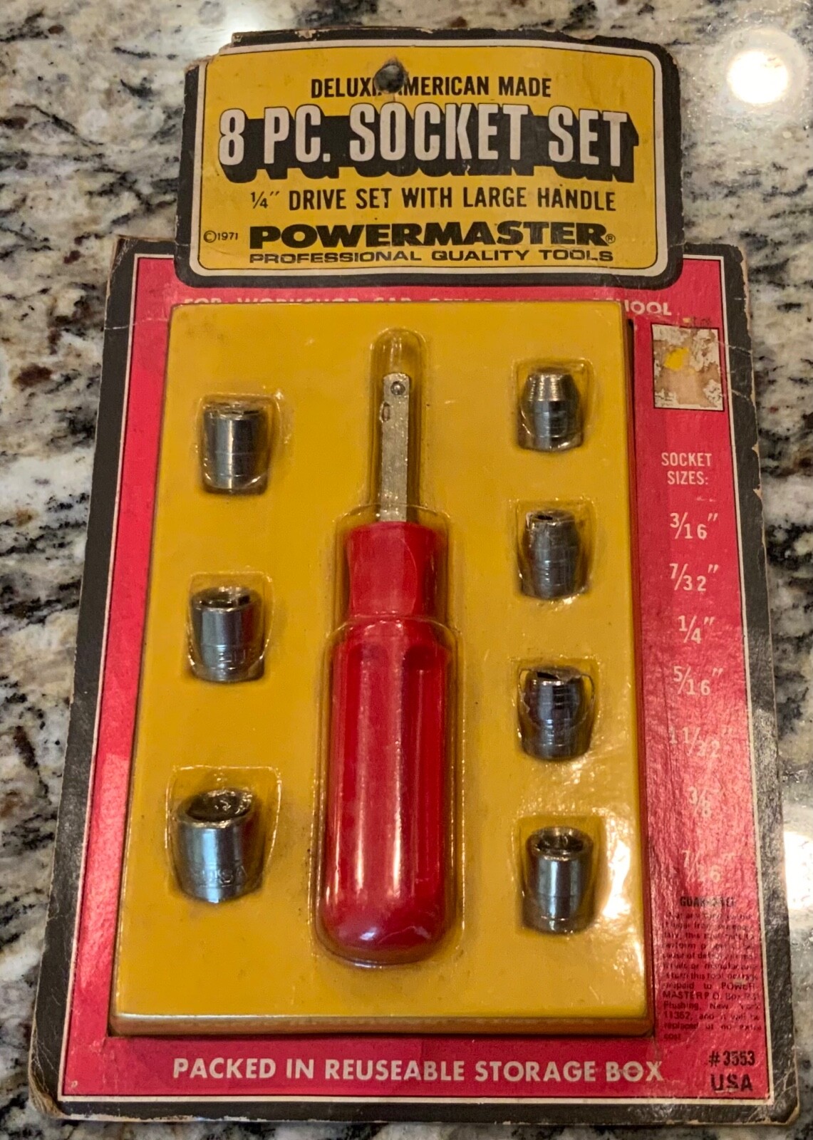 1971 Powermaster 3553 8Pcs SAE 1/4" Drive American Made New Vintage Socket Set