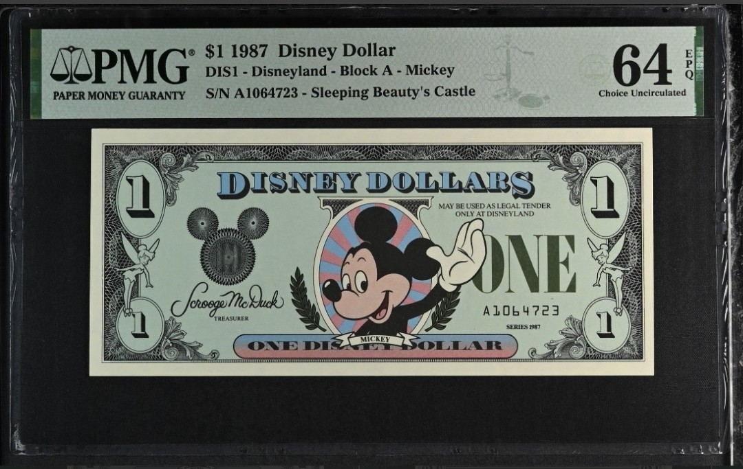 1987 $1 Disney Dollar Mickey PMG 64 EPQ DIS1 - First Edition 1987 $1 Disney Dollar Mickey PMG 64 EPQ DIS1 - First Edition
