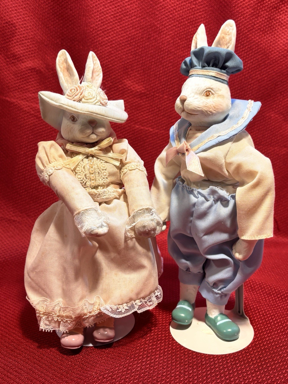 Vintage Brinn's 1990 10.25" 2 Rabbit Bunny Kids Porcelain Face, Hands, and Feet