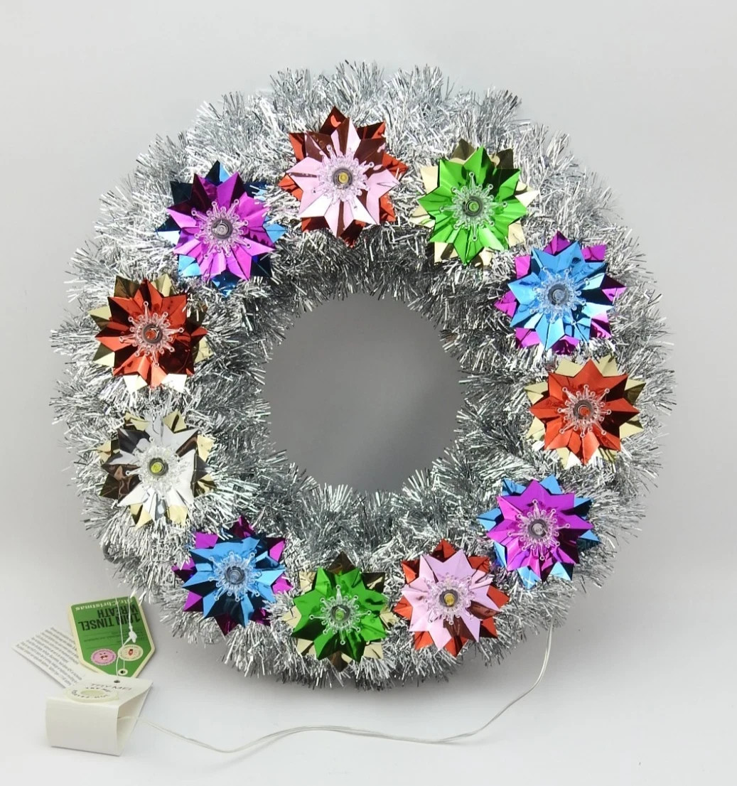 Mr Christmas 16" Silver Tinsel Lighted Wreath Retro Multicolor NWT Retro Mr Christmas 16" Silver Tinsel Lighted Wreath Retro Multicolor NWT Retro