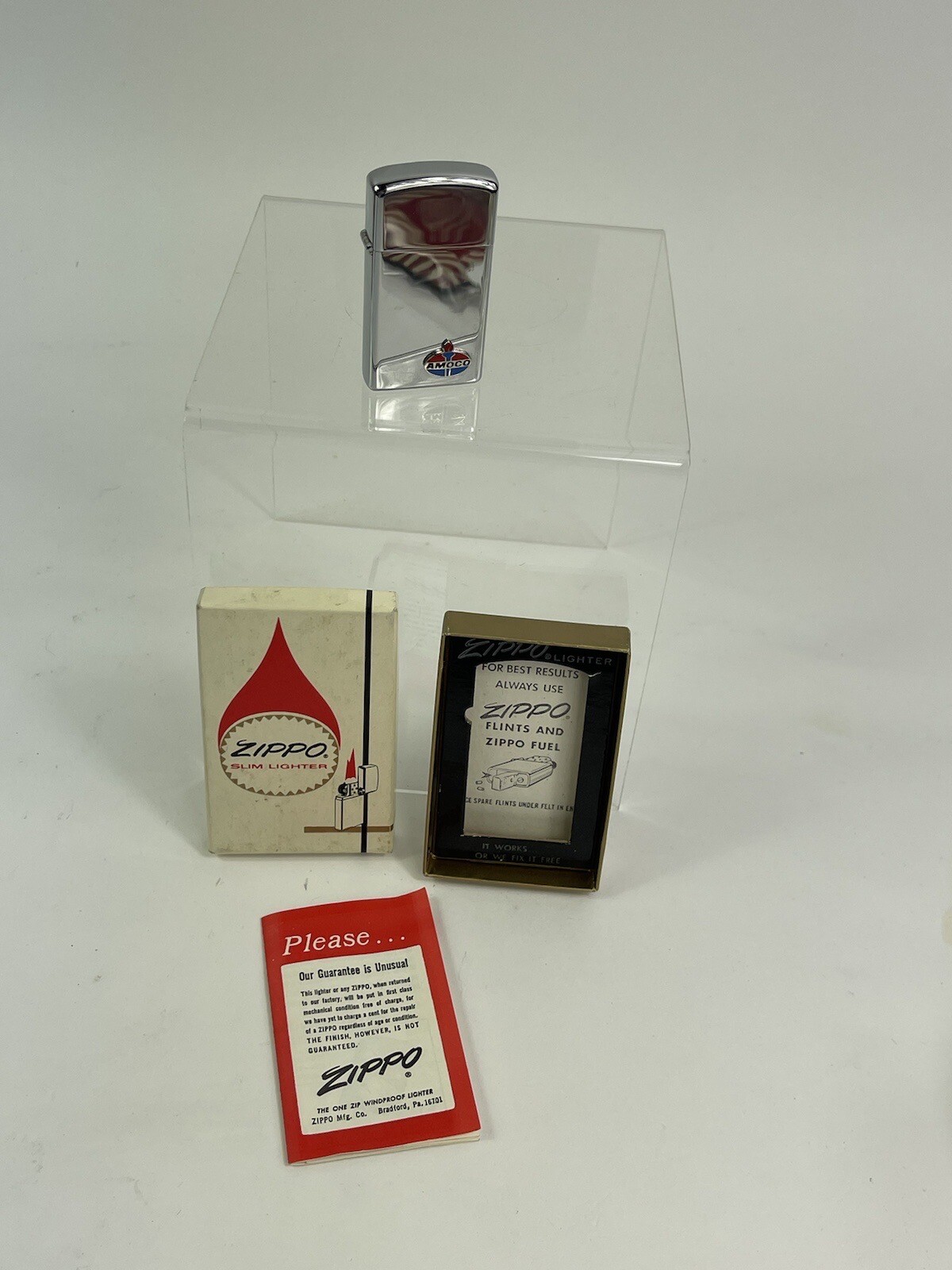 ZIPPO SLIM Lighter AMOCO gas & oil 1974 Mint Tremendous W/ Box Superb ZIPPO SLIM Lighter AMOCO gas & oil 1974 Mint Tremendous W/ Box Superb