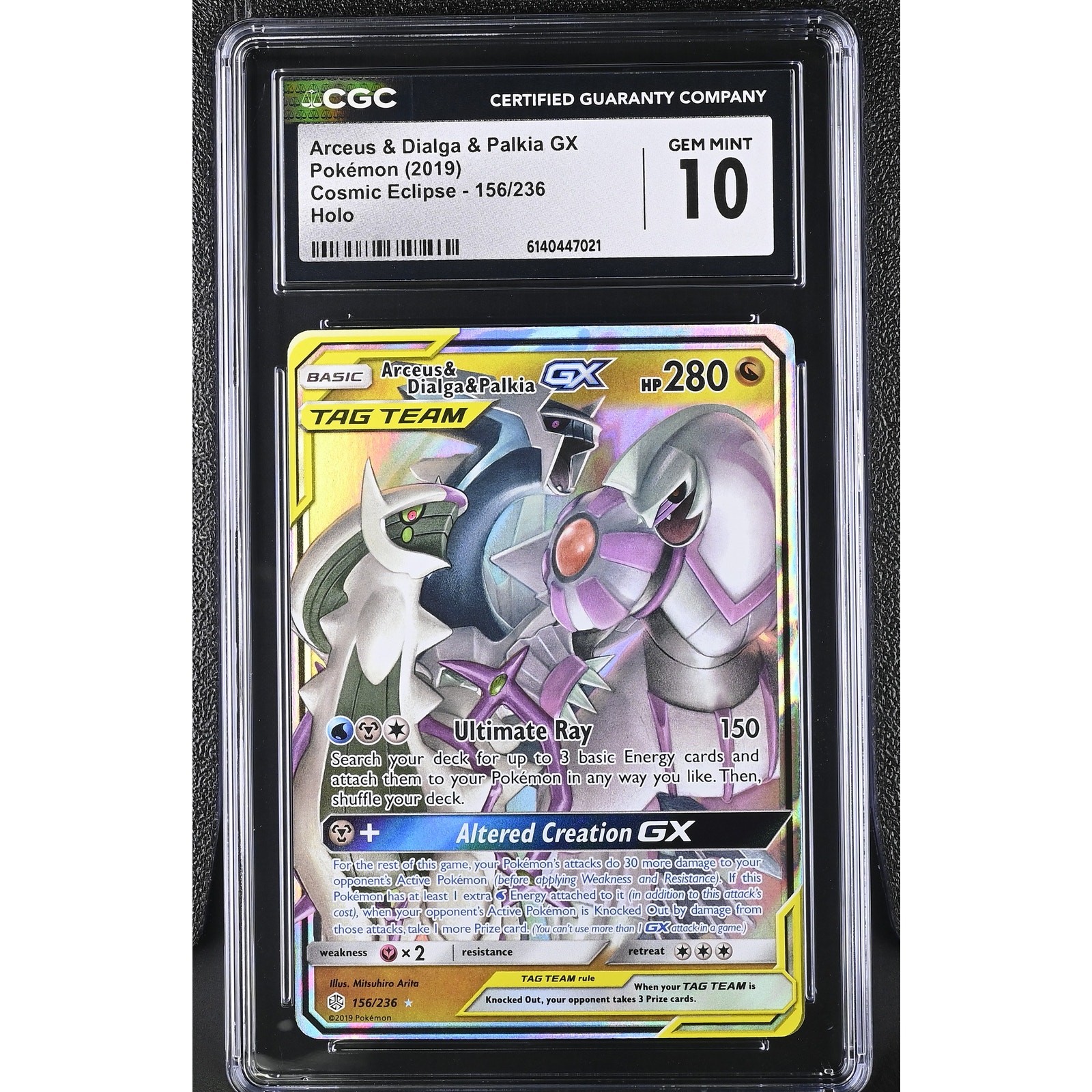 CGC 10 GEM MINT Arceus & Dialga & Palkia GX 156/236 2019 Cosmic Eclipse Graded CGC 10 GEM MINT Arceus & Dialga & Palkia GX 156/236 2019 Cosmic Eclipse Graded