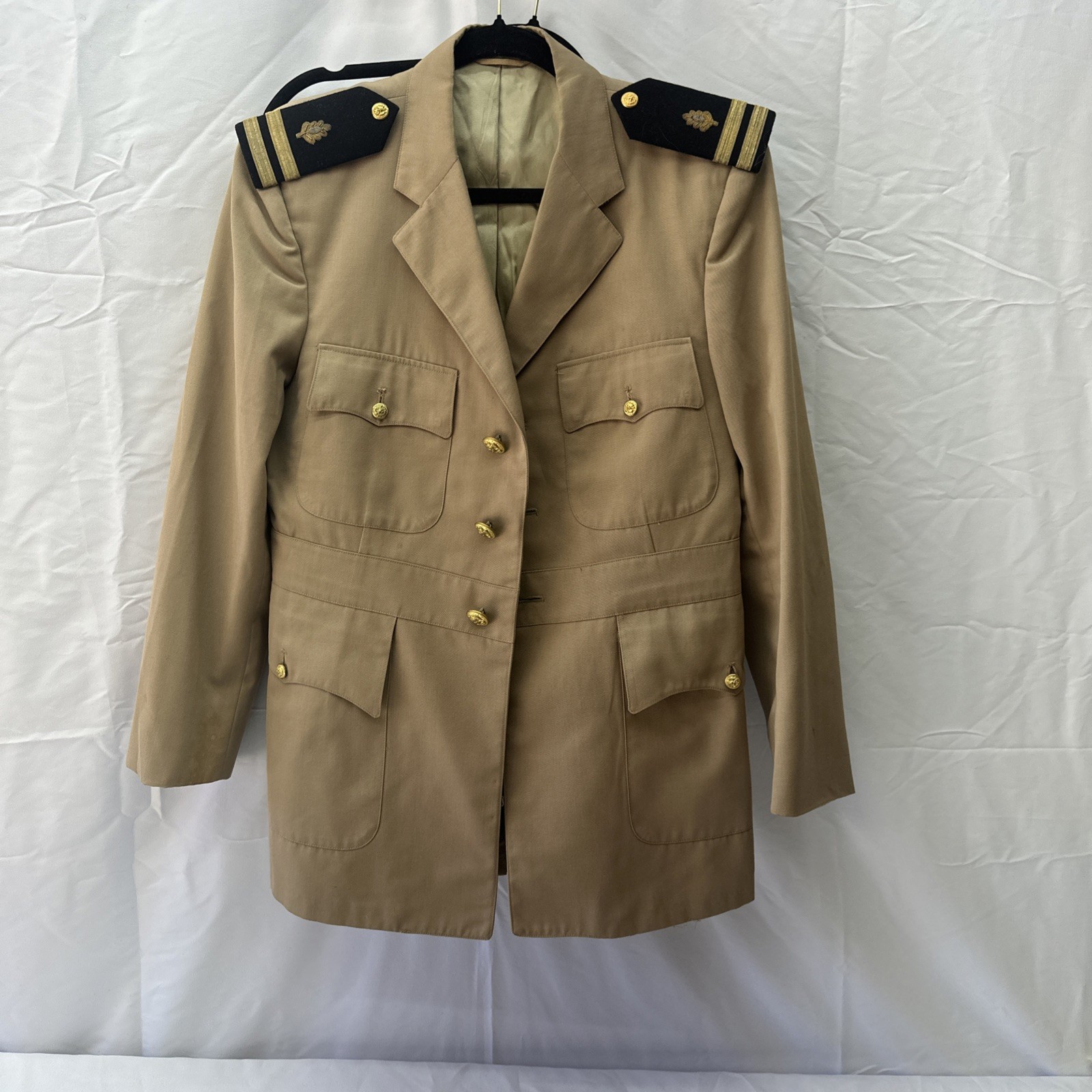 Vtg WWII US Navy Officer Service Dress Khaki Uniform Set Tunic Collar Cap Vtg WWII US Navy Officer Service Dress Khaki Uniform Set Tunic Collar Cap