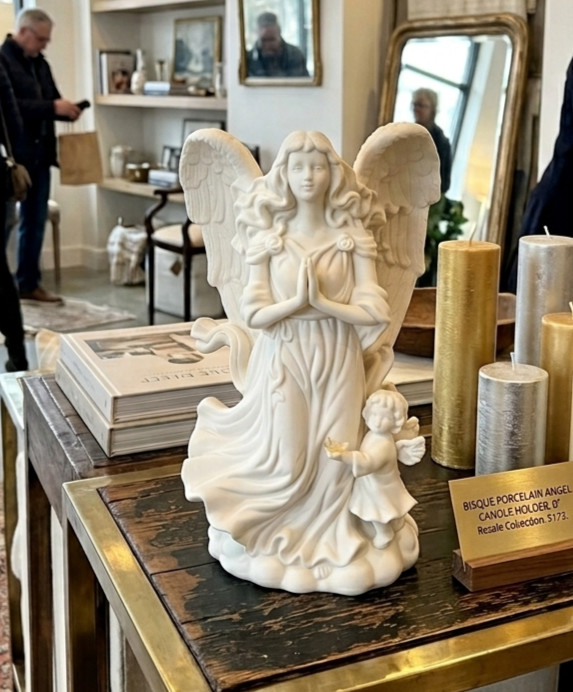 Vintage Retired PartyLite 'Angel of Hope' White Bisque Porcelain Candle Holder