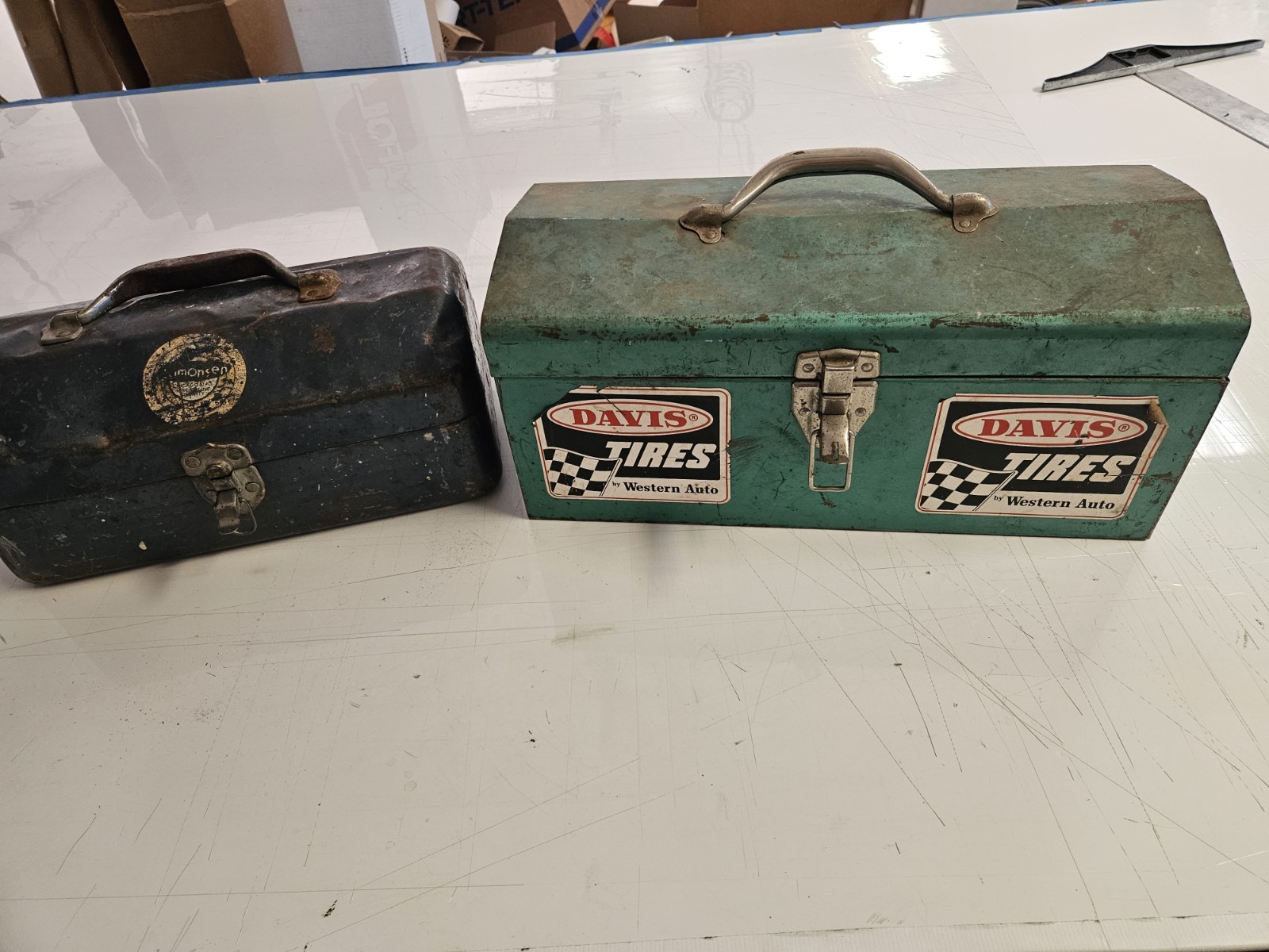 Two Vintage Blue Metal Toolboxes closers work perfect Two Vintage Blue Metal Toolboxes closers work perfect