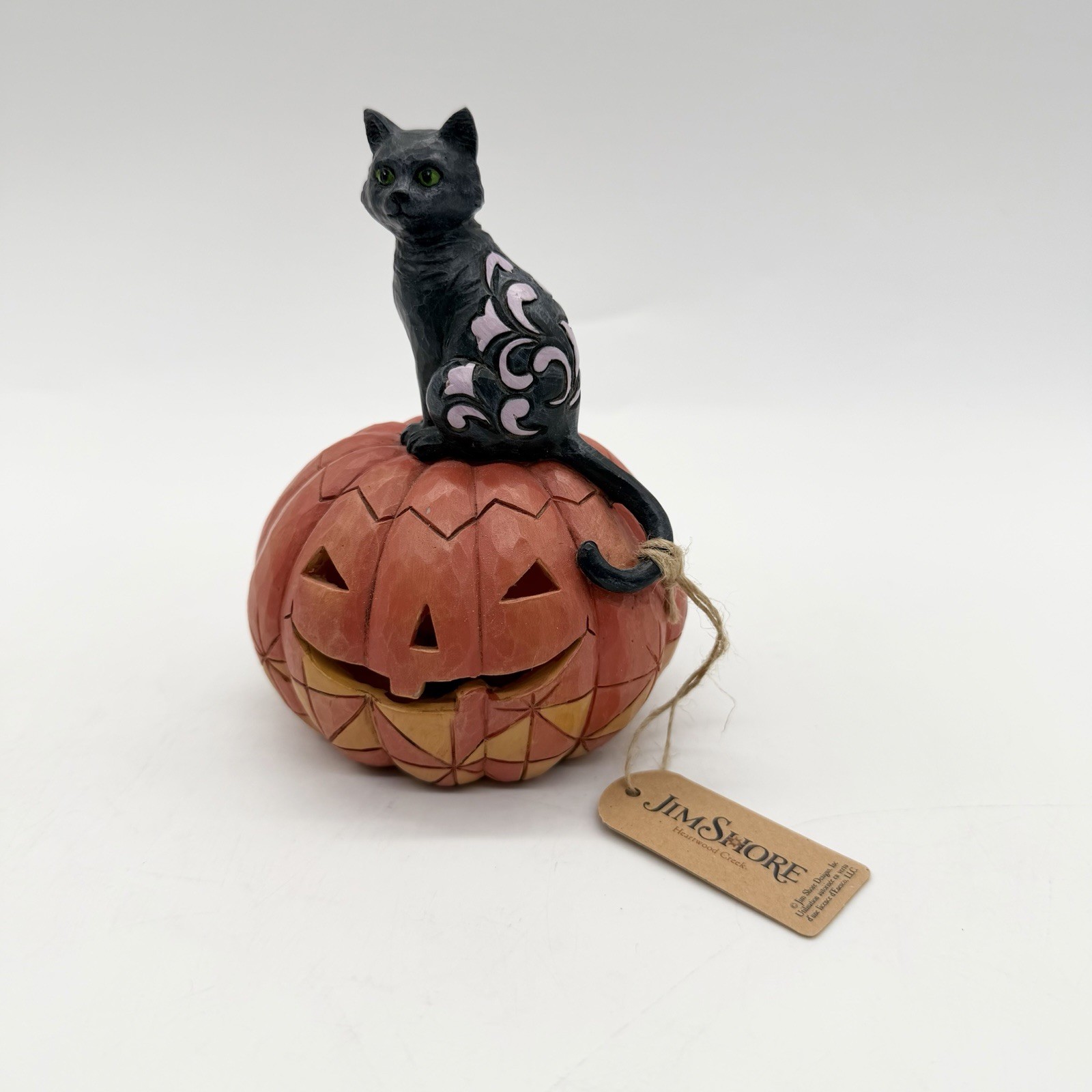 Jim Shore Heartwood Creek Halloween Black Cat Sitting on Pumpkin Lit Figurine
