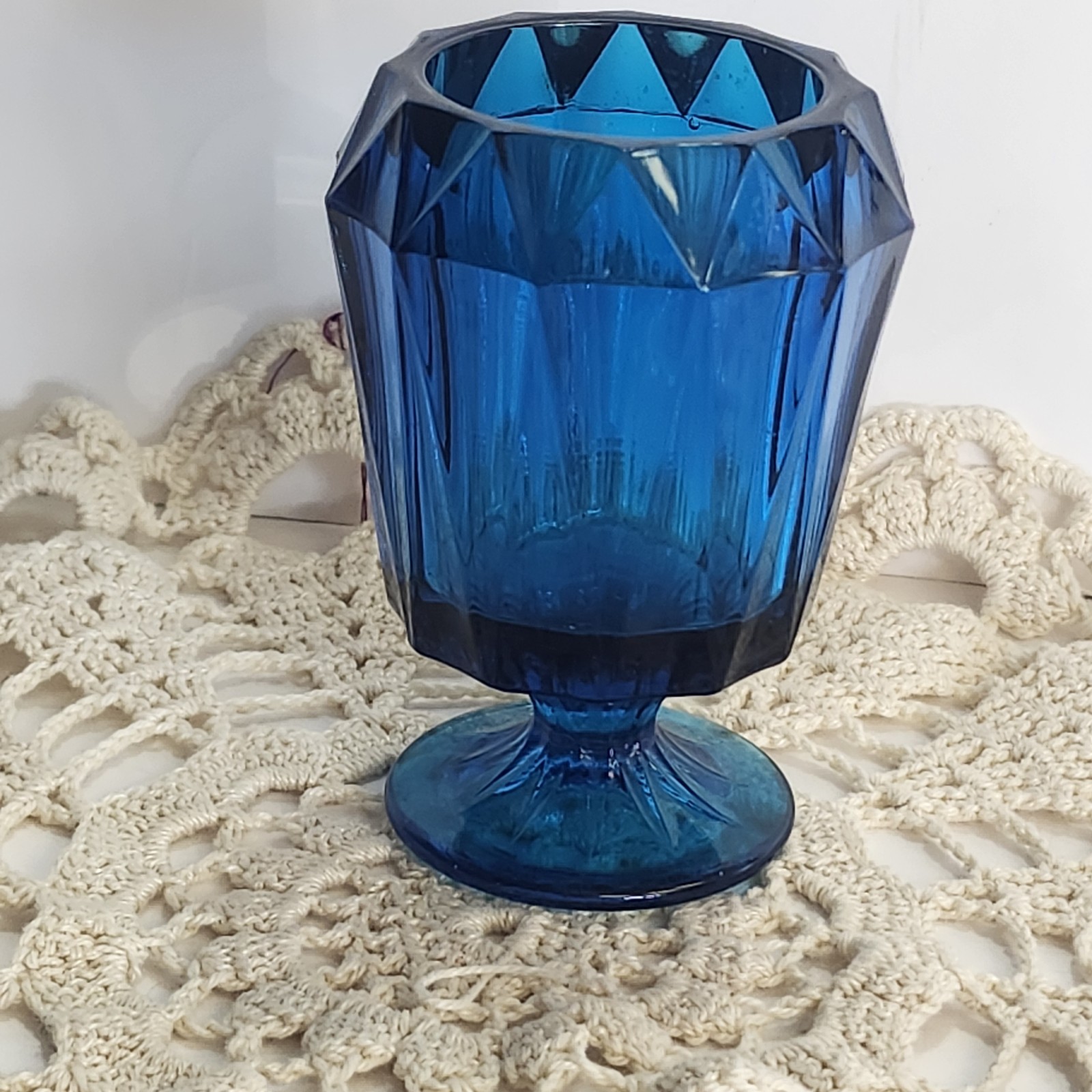 Vintage Viking Glass Diamond Point Stemmed Table Lighter Base Bluenique Rare Vintage Viking Glass Diamond Point Stemmed Table Lighter Base Bluenique Rare