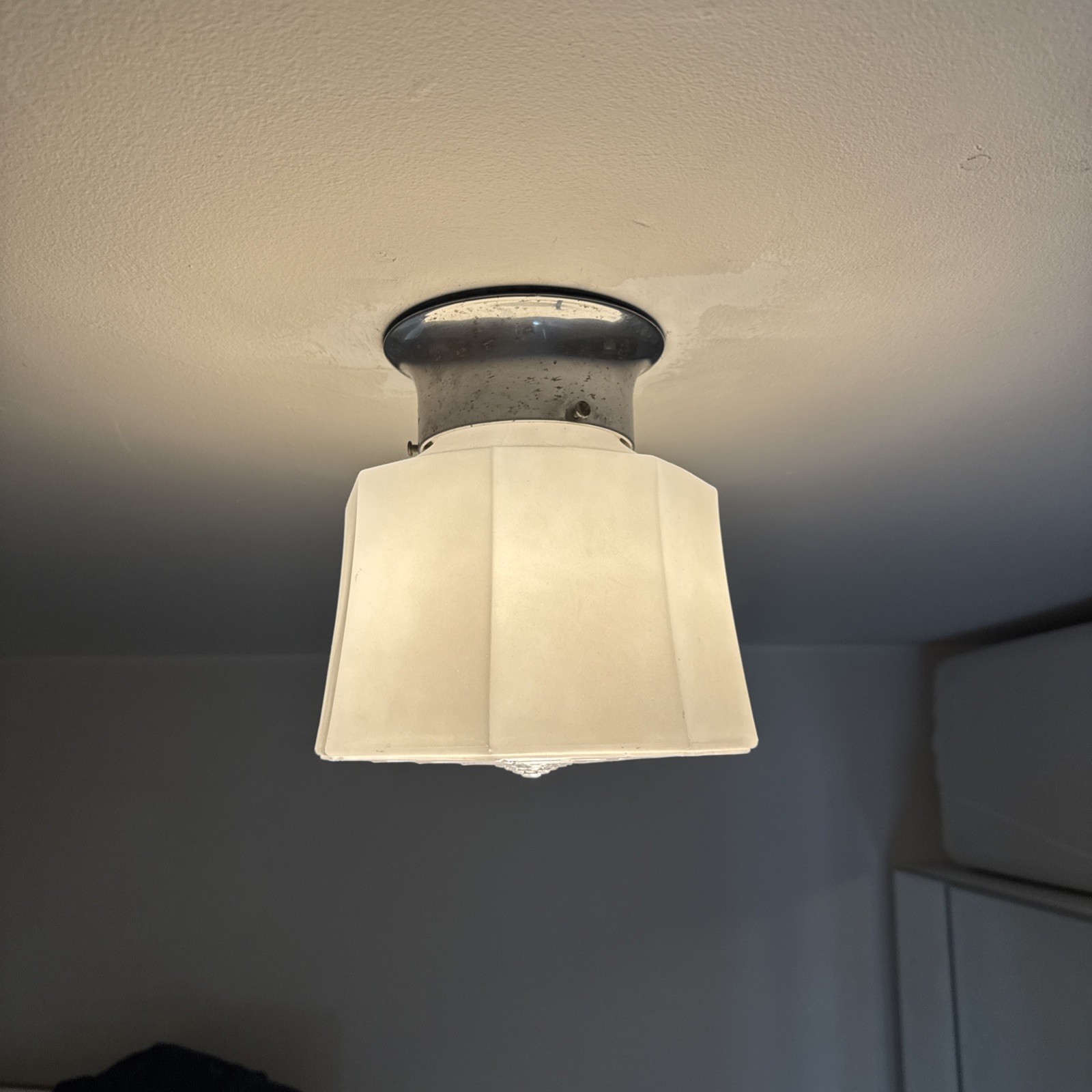 RESTORED Antique Vtg Art Deco Ceiling Light Skyscraper Semi-Flush Schoolhouse RESTORED Antique Vtg Art Deco Ceiling Light Skyscraper Semi-Flush Schoolhouse