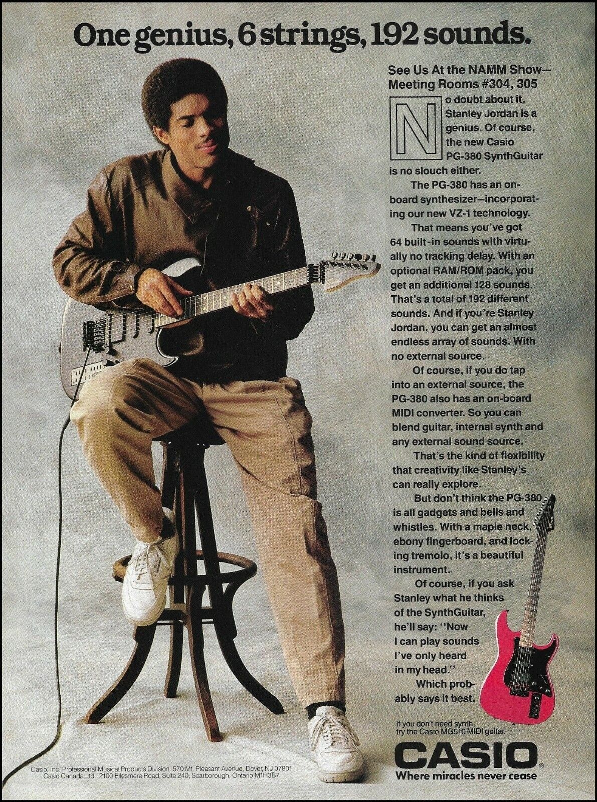 Stanley Jordan 1989 Casio PG-380 Synth guitar ad 8 x 11 advertisement print