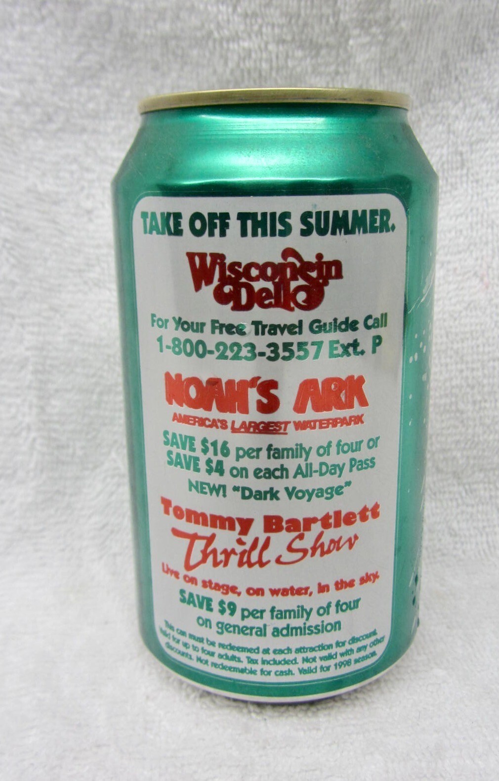 Vtg Mountain Dew Wis Dells Noahs Ark Bartlett Show 12 oz EMPTY can 1998 MT DEW