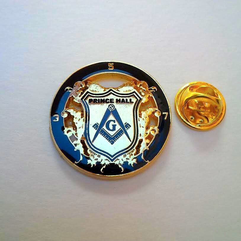 Masonic Prince Hall Delux Large Lapel Pin Freemason Golden Finish PHA Masonry