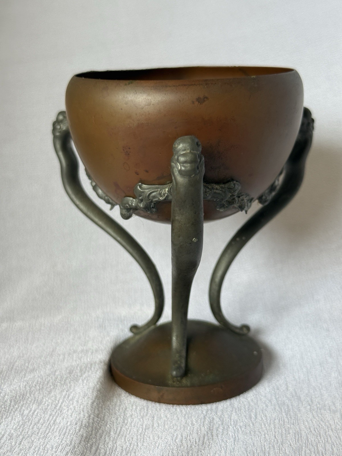 Antique ART NOUVEAU Copper & Pewter Decorative Handle VASE Cachepot JUGENDSTIL