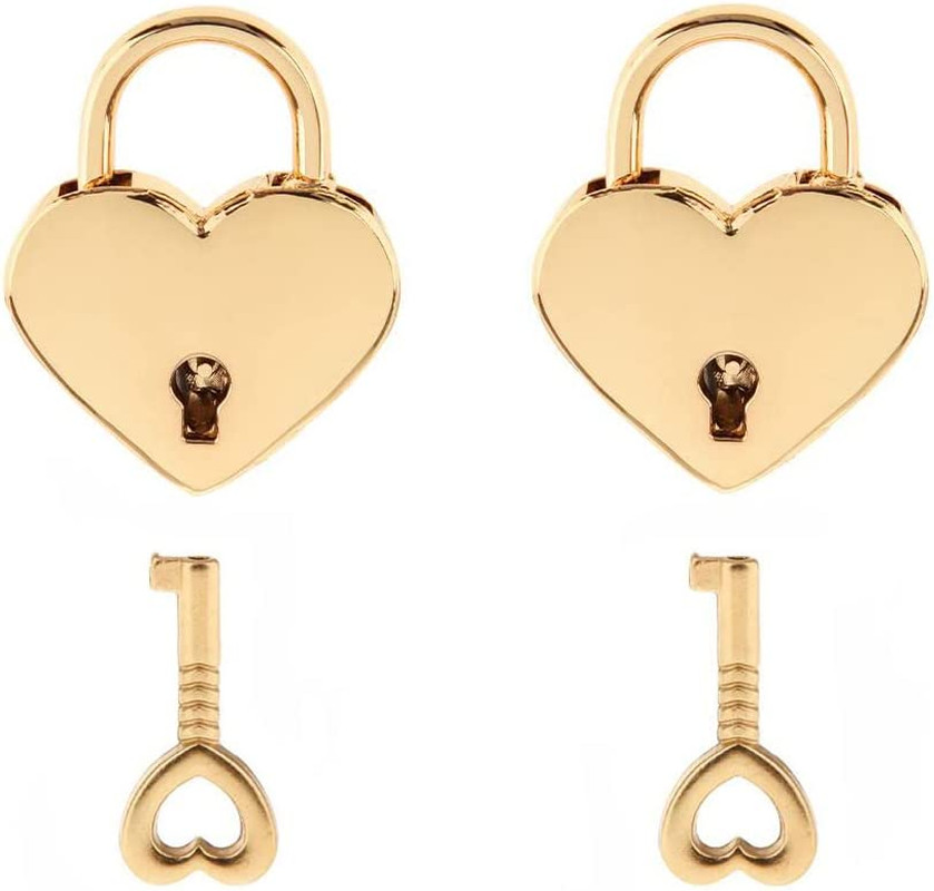 2 Pcs Heart Lock with Keys, Heart Shaped Gold Lock for Diary | Cute Mini Padlock 2 Pcs Heart Lock with Keys, Heart Shaped Gold Lock for Diary | Cute Mini Padlock