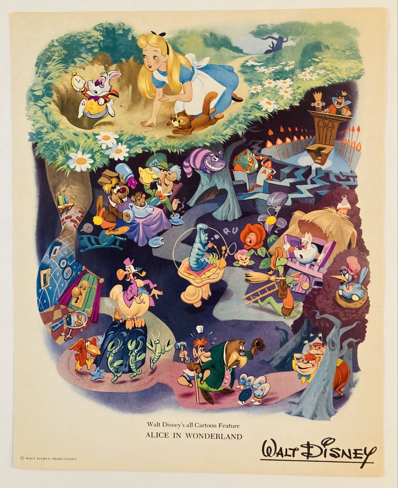 Walt Disney Alice In Wonderland Original Promo Litho Test Proof 1951 2nd Version