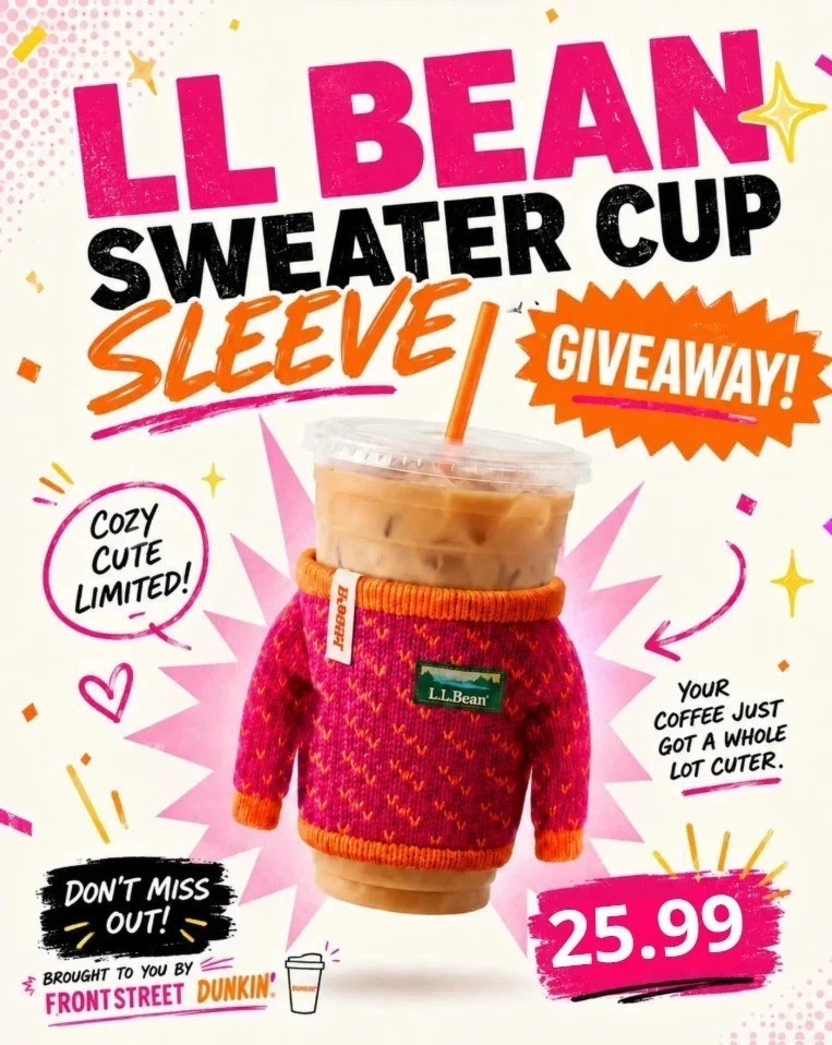 HOT NEW Rare Dunkin’ L.L. BEAN Cup Sweater Sleeve Limited Edition 2026 HOT NEW Rare Dunkin’ L.L. BEAN Cup Sweater Sleeve Limited Edition 2026