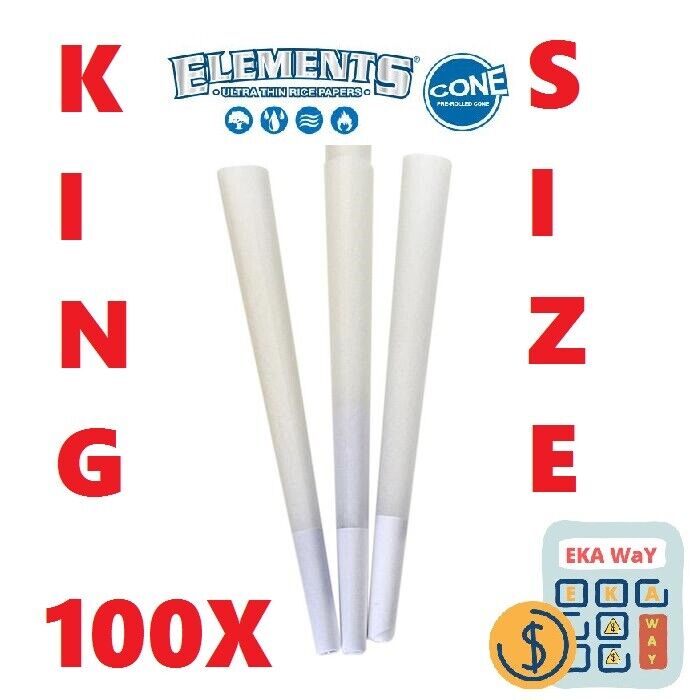 Elements Pre-Rolled Rice Cones King Size Natural Unbleached Unrefined 100 pack
