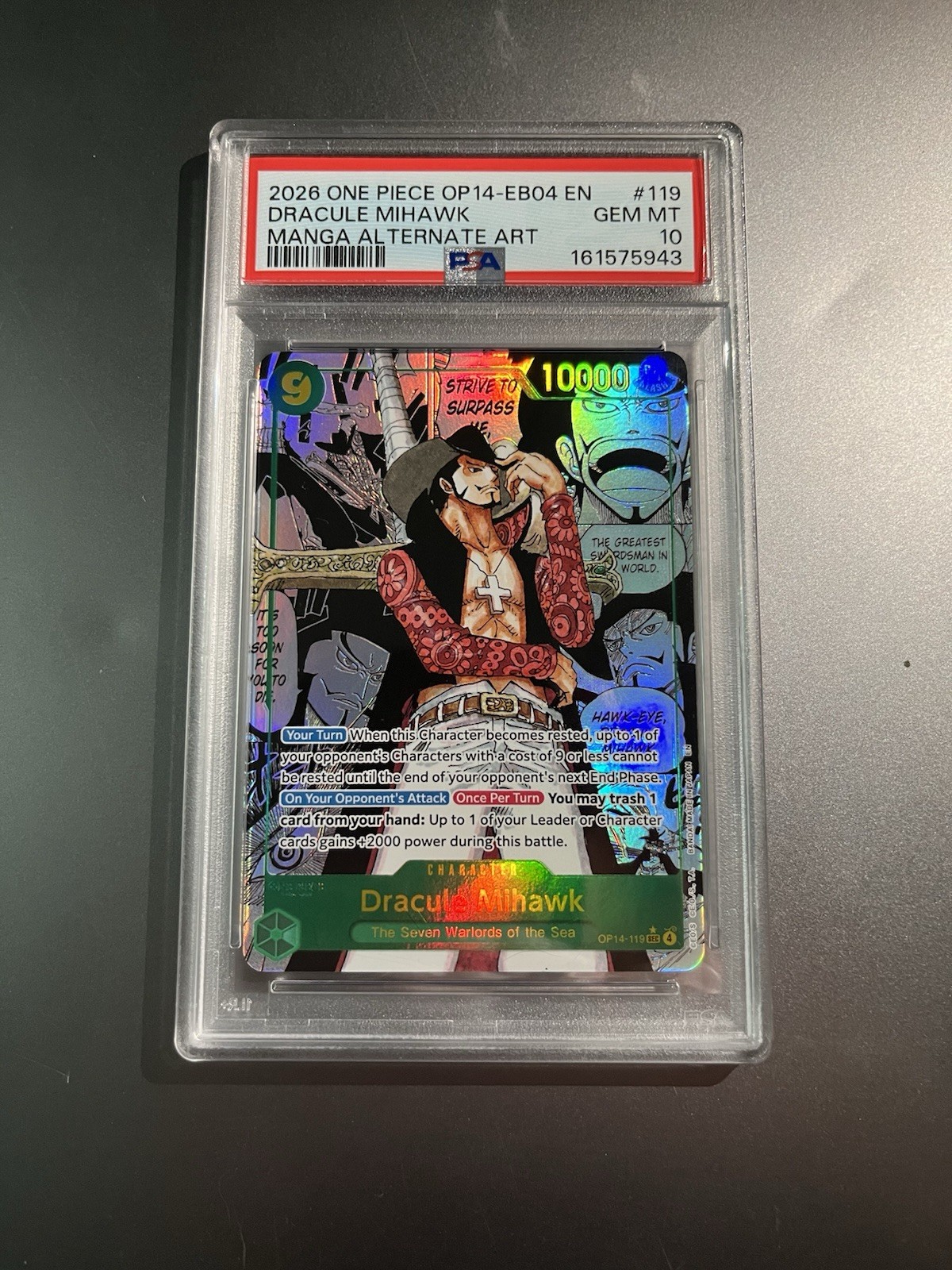 2026 ONE PIECE OP14-EB04 EN Dracule Mihawk Manga Alternate Art #119 PSA 10 2026 ONE PIECE OP14-EB04 EN Dracule Mihawk Manga Alternate Art #119 PSA 10