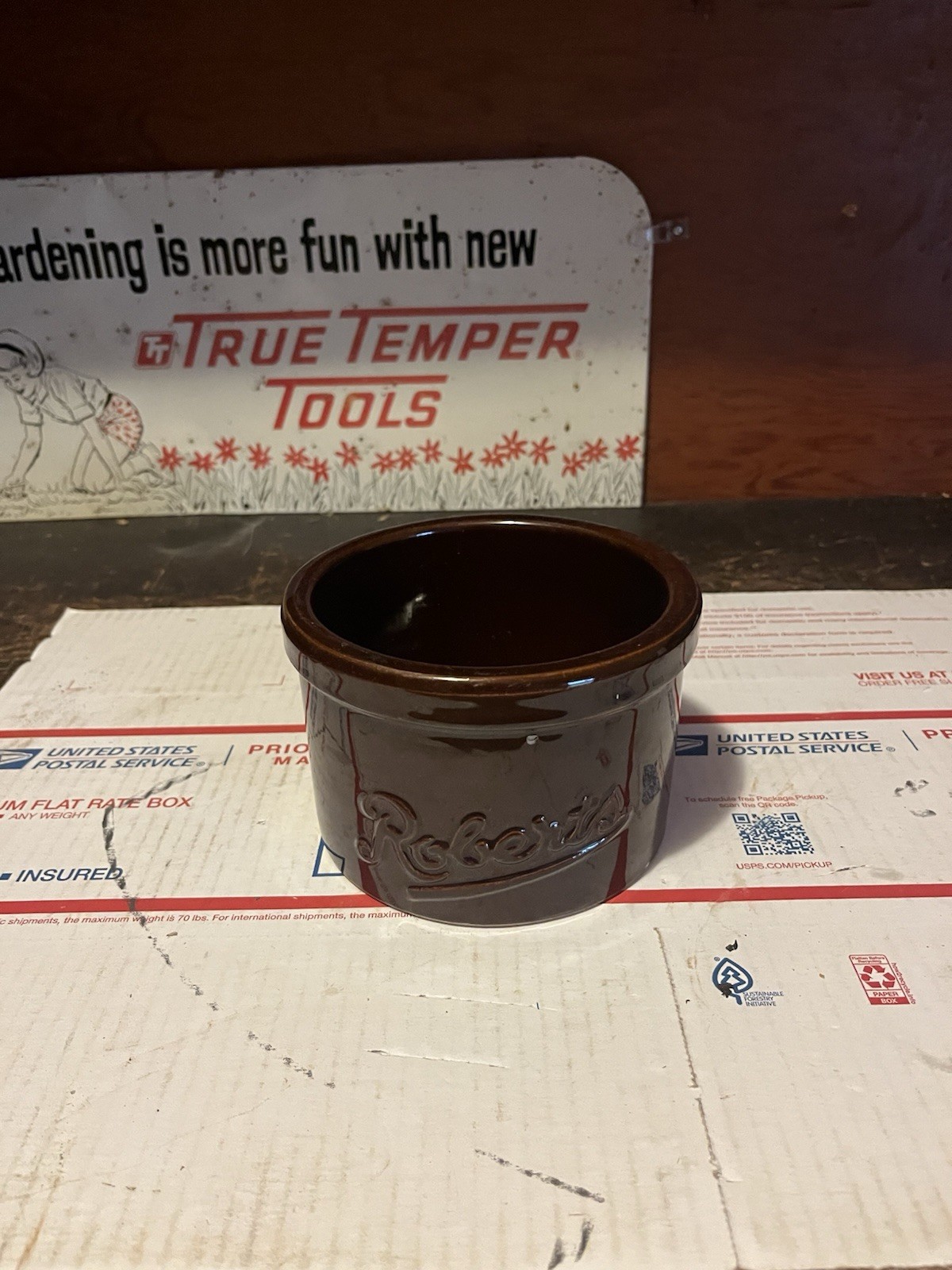 Vintage Roberts Dairy Brown Stoneware Butter Crock Omaha Nebraska
