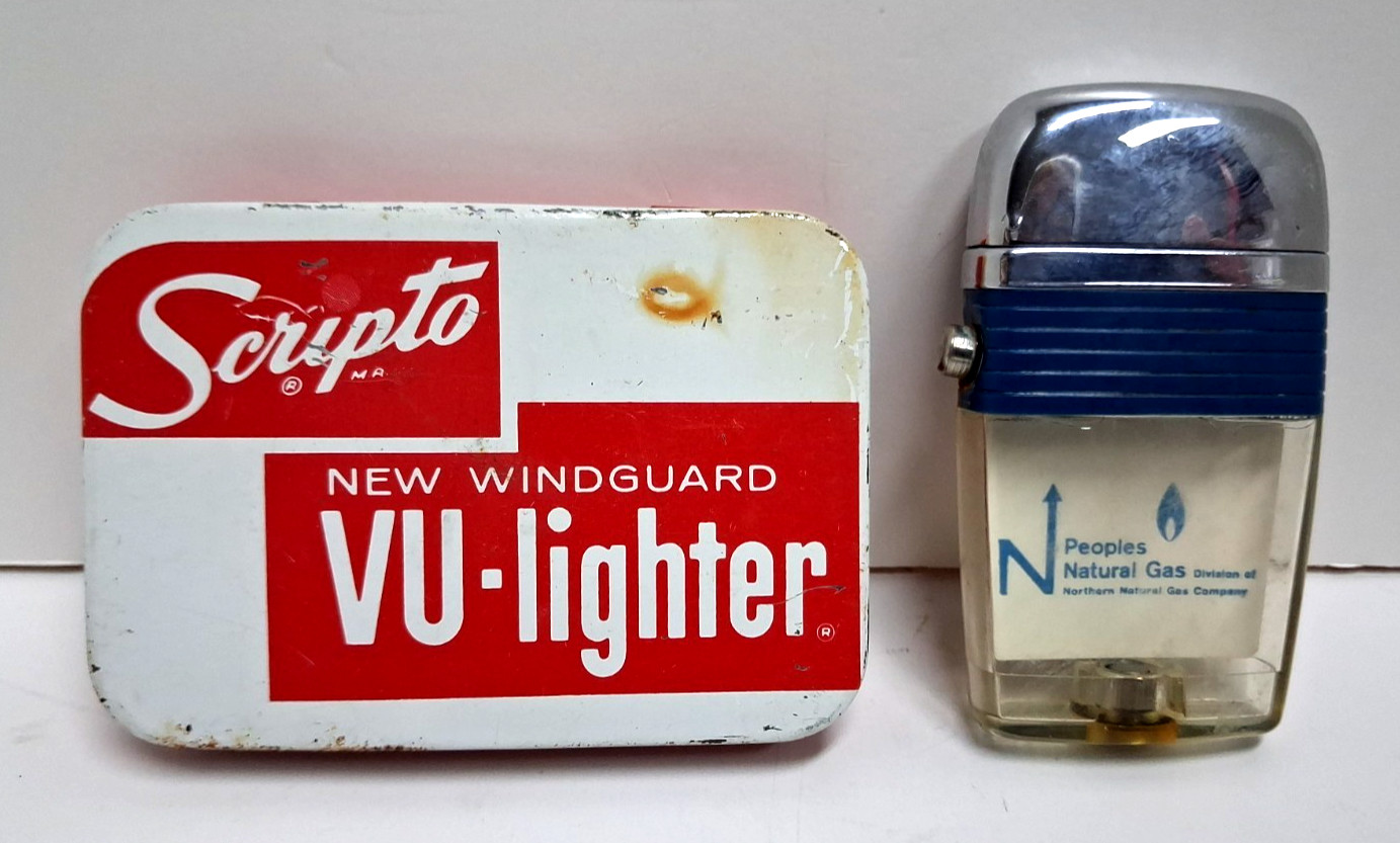 VTG 1960's Scripto VU-lighter Tin Case w/ Lighter 'Peoples Natural Gas' Insert