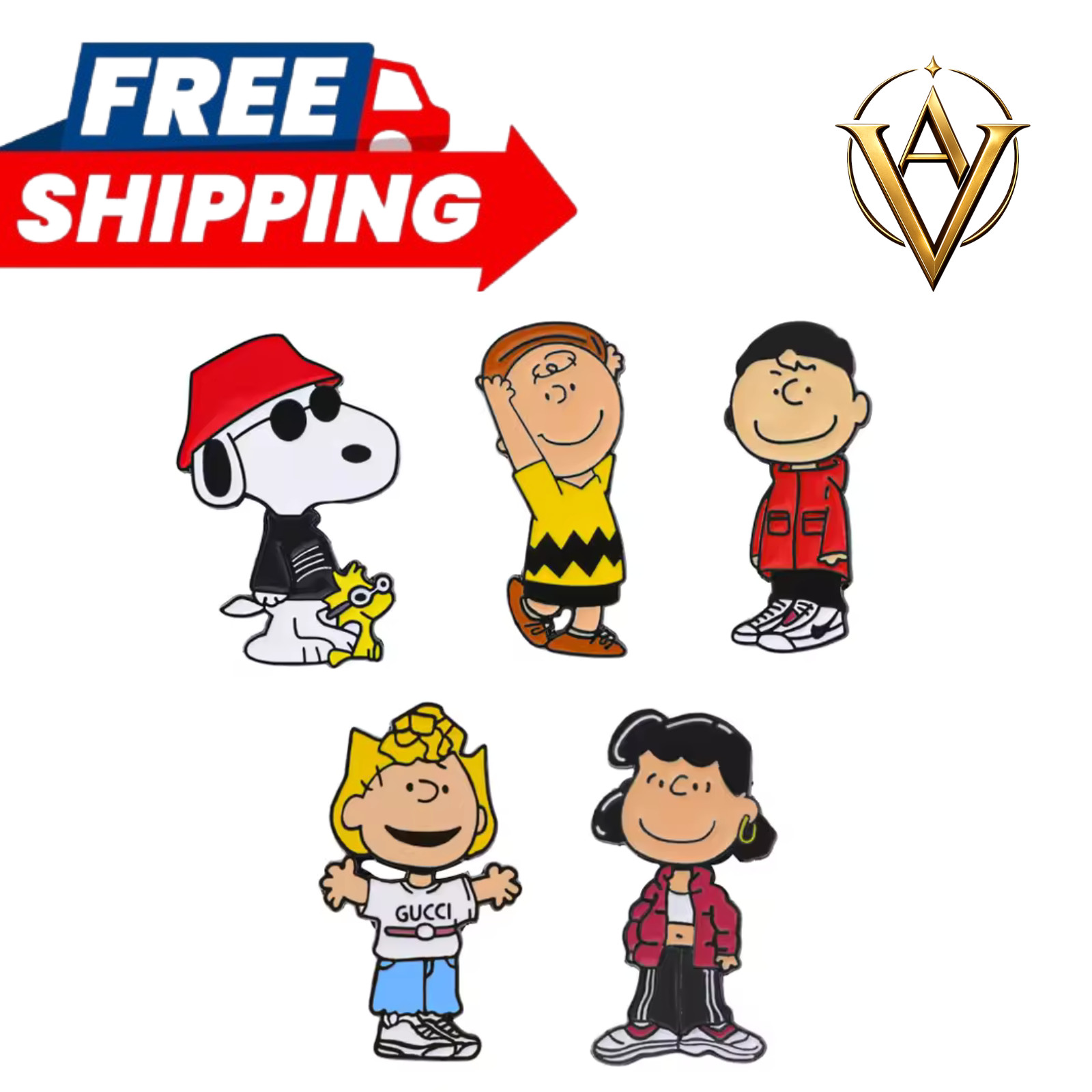 5Pcs Classic Cartoon Enamel Pins Set Collectible Lapel Pin Gift 