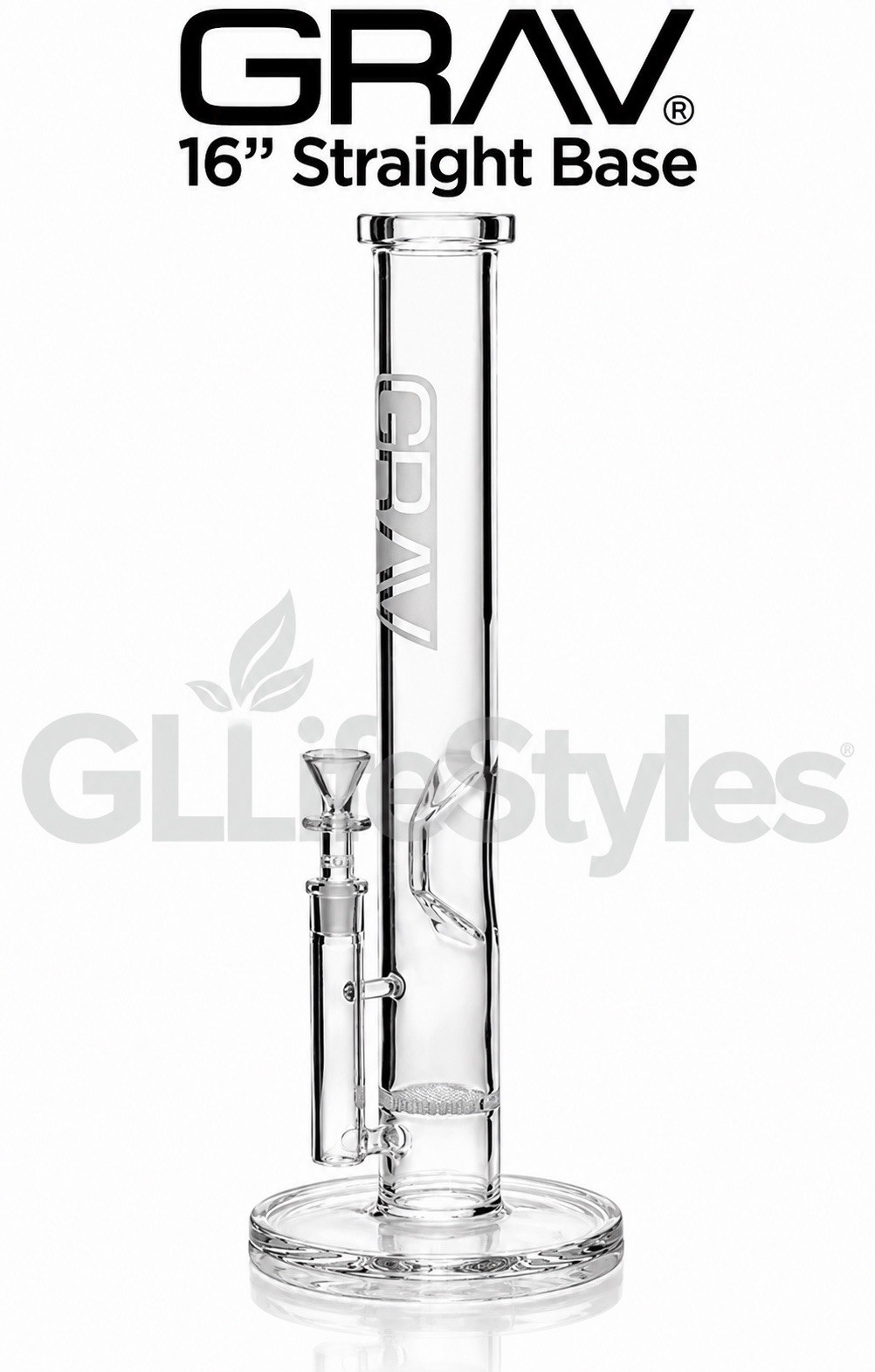 GRAV® LARGE 16” TALL, CLEAR STRAIGHT BASE W/ DISC WATER PIPE, Authorized Dealer