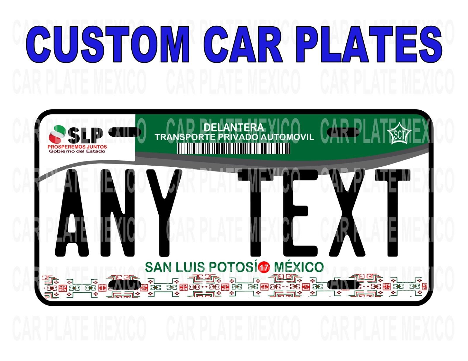 CUSTOM CAR PLATE  SAN LUIS POTOSI / Placa Carro Mexico States/ Placa SAN LUIS PO