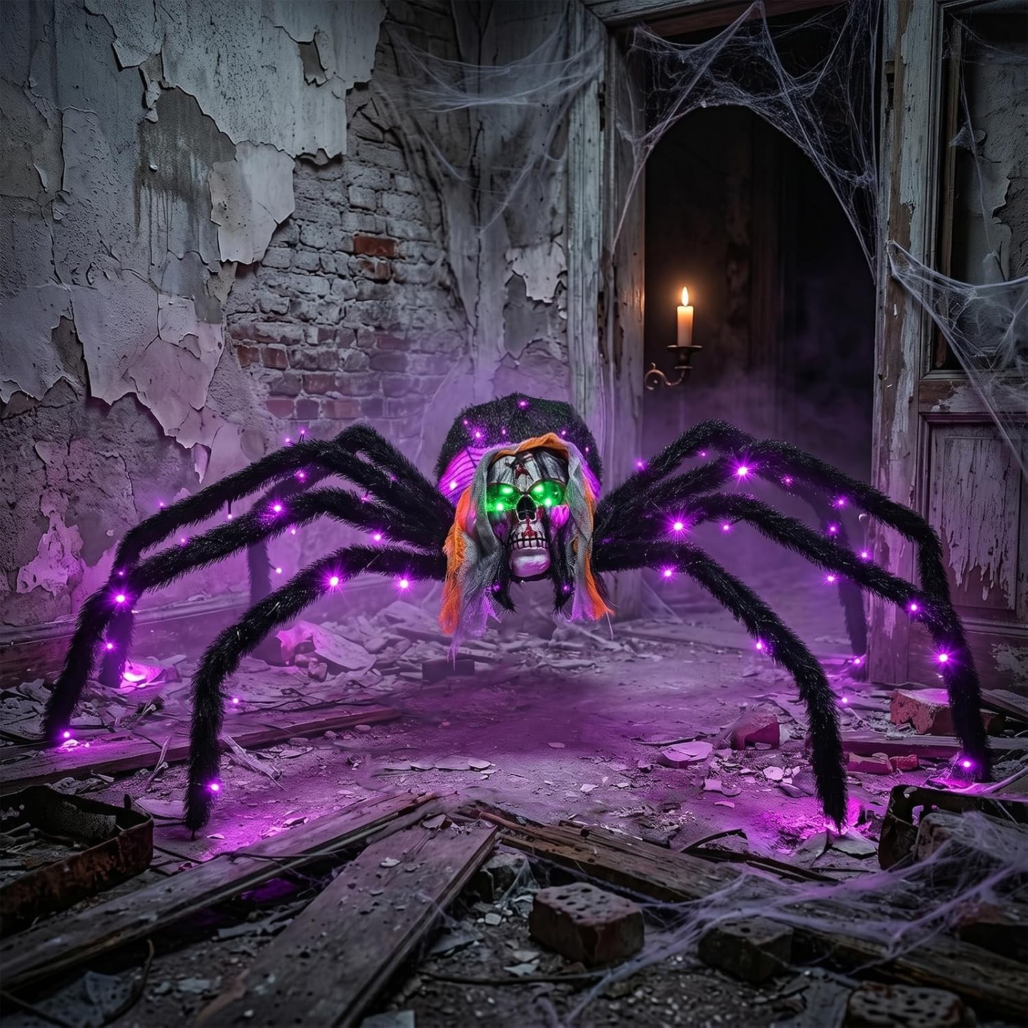 Halloween Decoration Outdoor 52" Halloween Giant Skull Face Spider, Lighted Outd