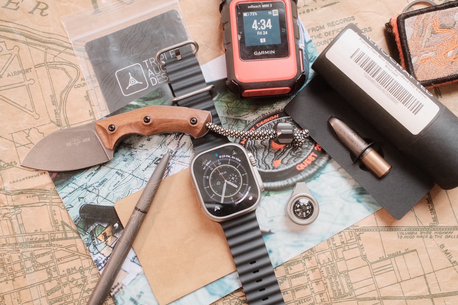 Triple Aught Design TAD Bundle: Titanium Stash Pouch, Compass, Patch, Book Triple Aught Design TAD Bundle: Titanium Stash Pouch, Compass, Patch, Book
