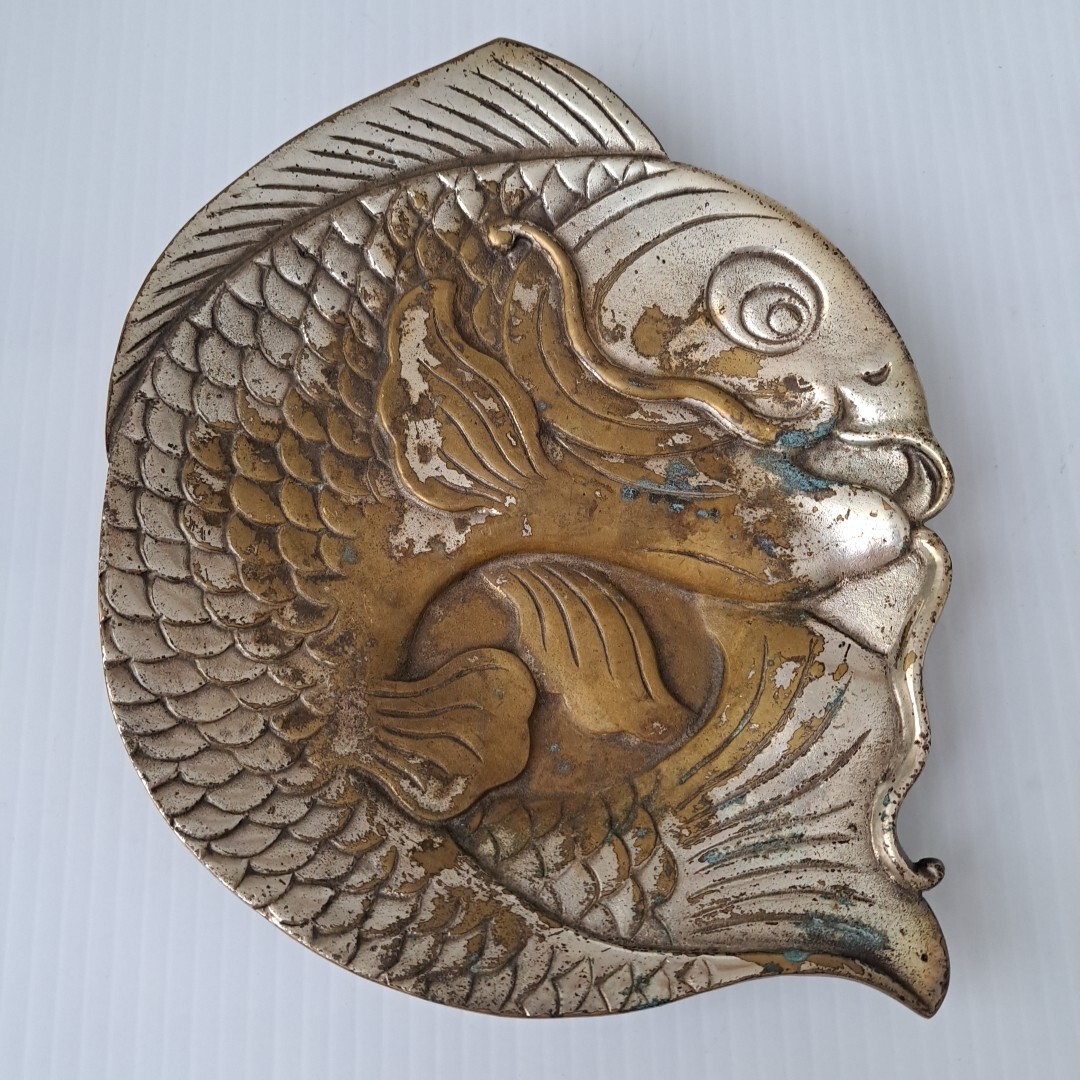 ATQ/VTG Brass Bronze 3D Japanese Carp Koi Fish Footed Trinket Dish Tray ATQ/VTG Brass Bronze 3D Japanese Carp Koi Fish Footed Trinket Dish Tray