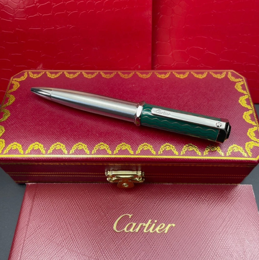 ON SALE SALE Cartier Santos de Cartier Green Silver Ballpoint Pen Luxury New