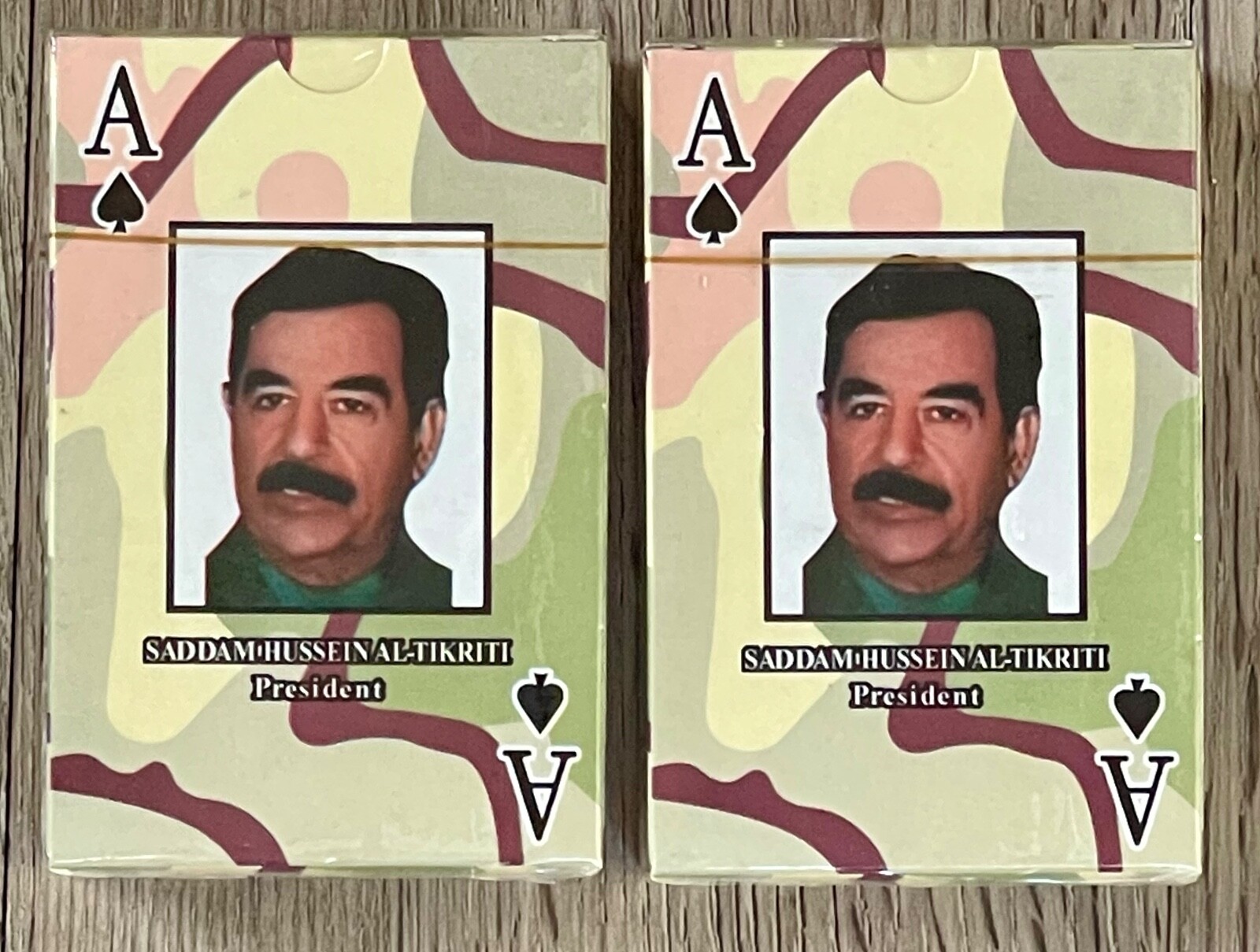2 Sadam Saddam Hussein PLAYING CARDS Al-Tikriti Most Wanted Iraq War TWO SEALED 2 Sadam Saddam Hussein PLAYING CARDS Al-Tikriti Most Wanted Iraq War TWO SEALED