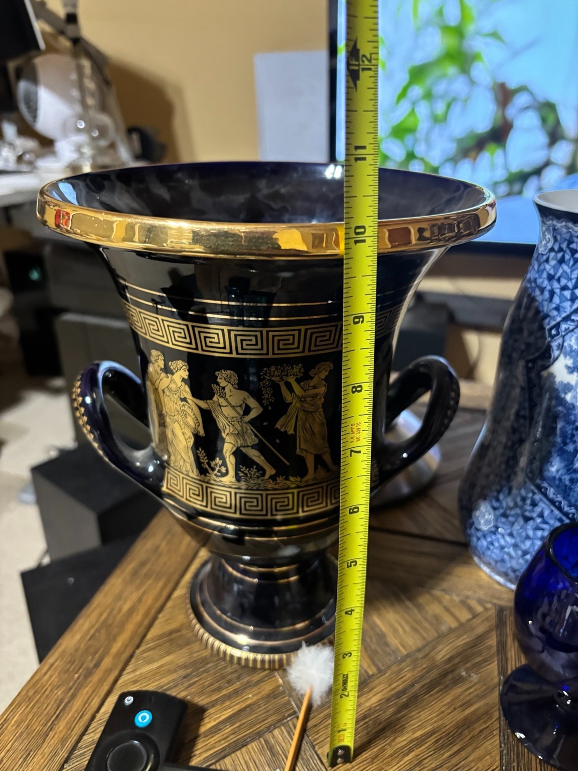 Vintage Spyropoulos Greece 24K Gold Cobalt Blue Grecian Urn Vase 10.5"