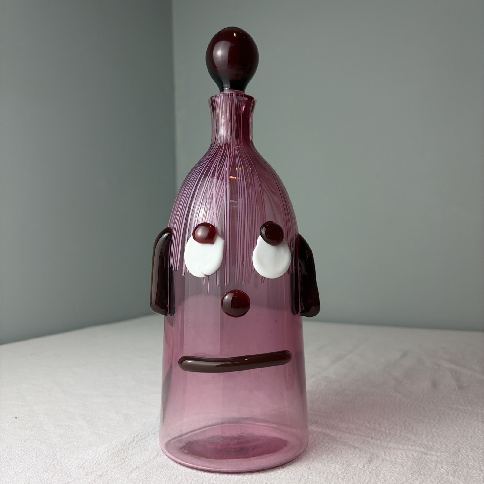 Vintage Murano Cranberry Glass Decanter, By Fratelli Toso, Italy, Sad Dog